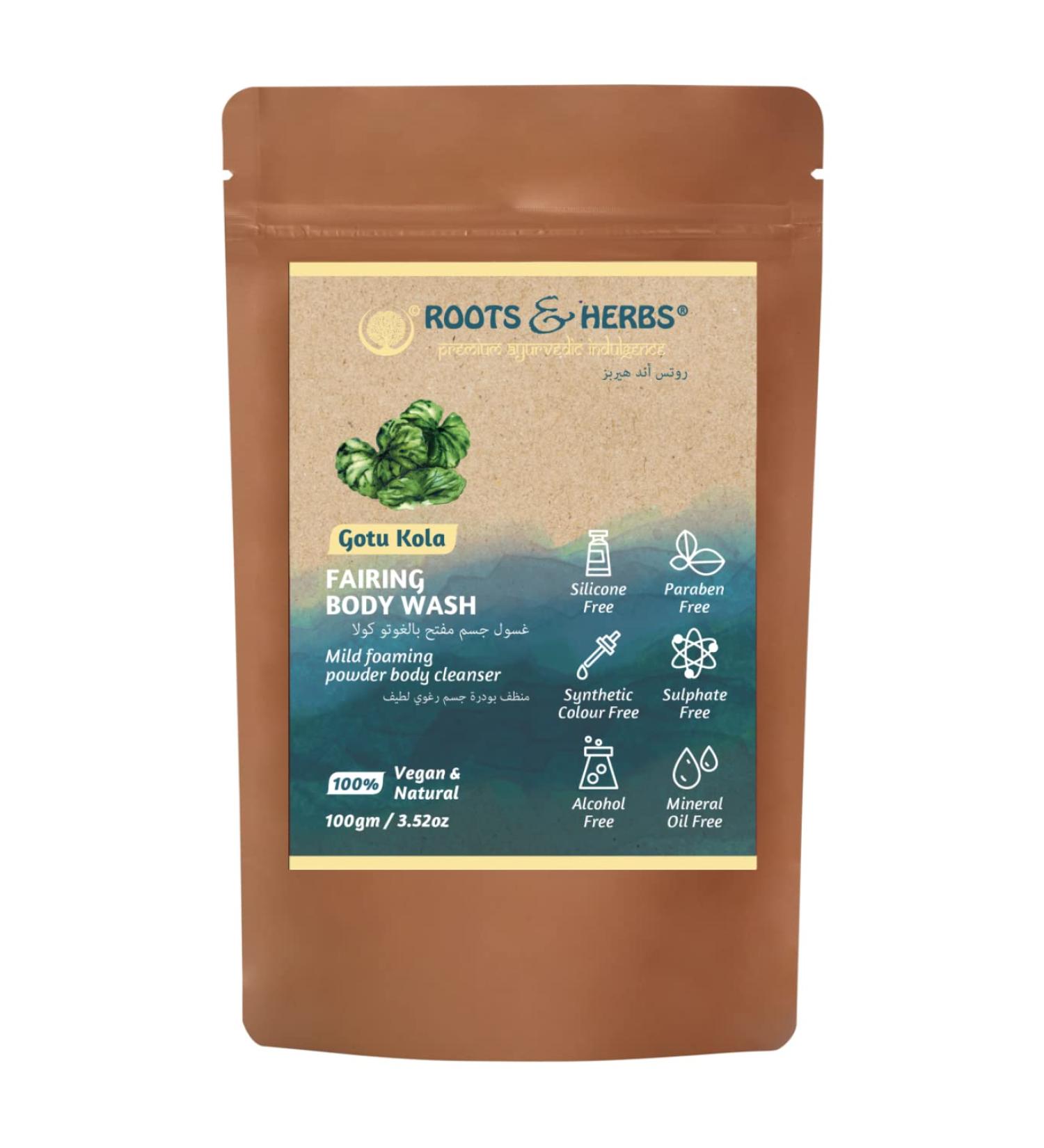 Buy ROOTS AND HERBS Ayurvedic Powder Body Wash | 100% Vegan Gotukola Ubtan Cleanser | Non-Foaming Natural Treatment - 3.52 oz - Buy Online on GoSupps.com