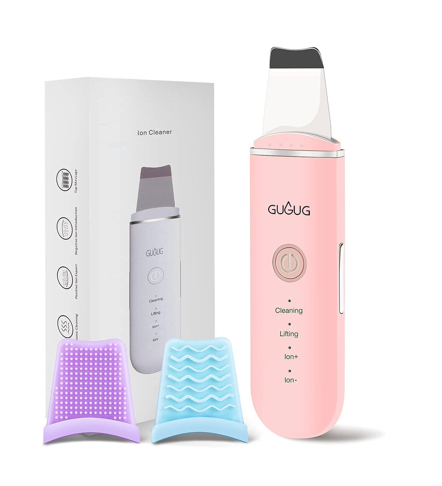 GUGUG Skin Scrubber Face Spatula - Blackhead Remover and Pore Cleaner for Facial Deep Cleansing - 4 Modes Skin Care Tool with Comedones Extractor in Pink - Buy Online on GoSupps.com