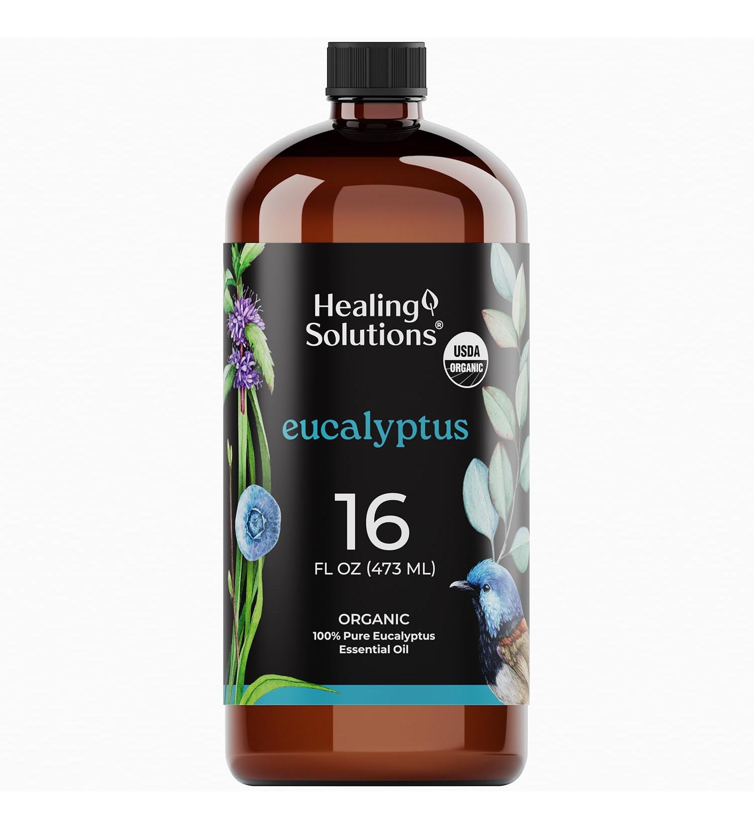Healing Solutions Organic Eucalyptus Essential Oil 16 Fl Oz Pure Eucalyptus Oil for Diffusers Sprays and Candle Making - Buy Online on GoSupps.com