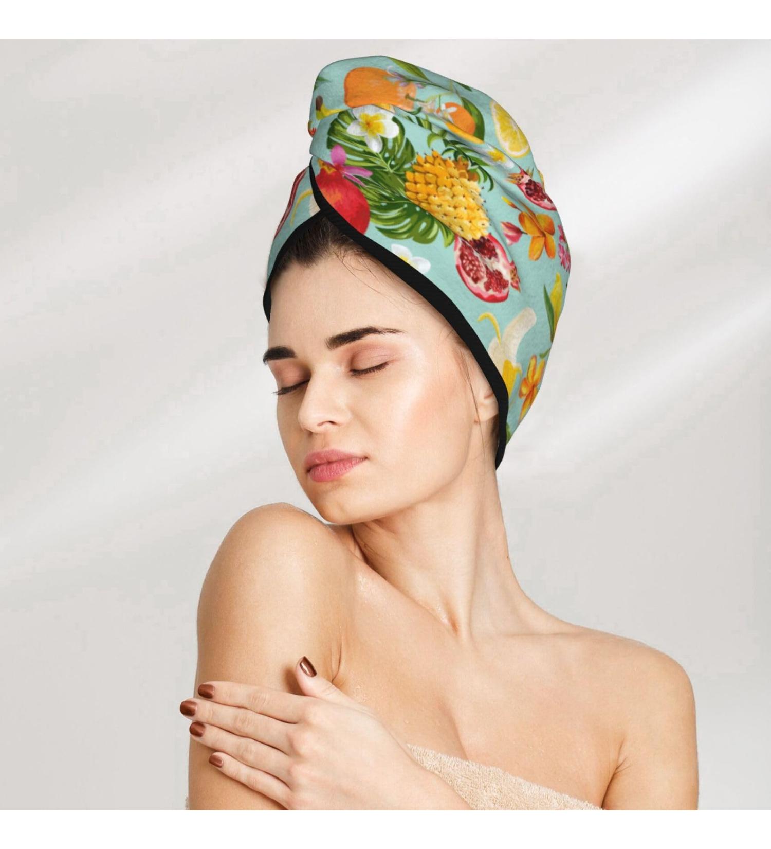Banana Pineapple Guava Microfiber Hair Towel - Super Absorbent Quick Dry Hair Turban & Bonnet Cap for Curly Long Thick Hair - Ideal for Women Girls & Kids - Buy Online on GoSupps.com