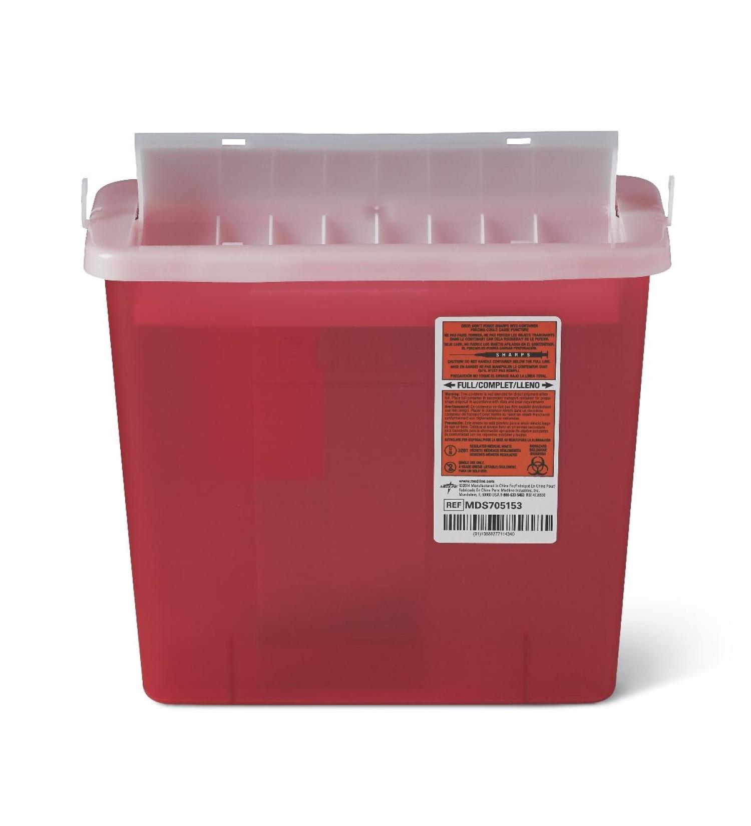 Medline MDS705153H Biohazard Patient Room Sharps Containers, 1.250 gal, Red