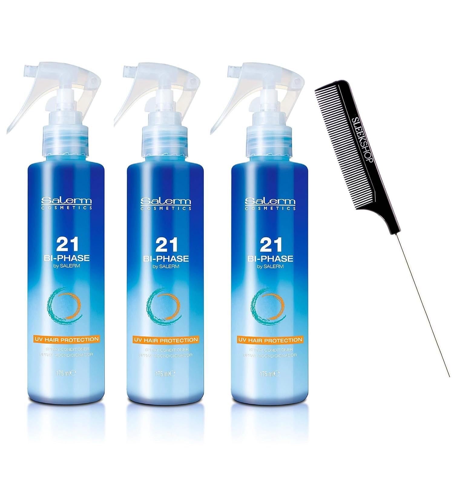 vask Cosmetics 21 BI-PHASE Spray Conditioner UV Hair Sun Chlorine Salt Water Protection (w/Steel Pin Rat Tail Comb) Leave-In Conditioning Protects Hair (PACK OF 3 (6.4 oz / 190 ml)) 47.50 ml (Pack of 4)