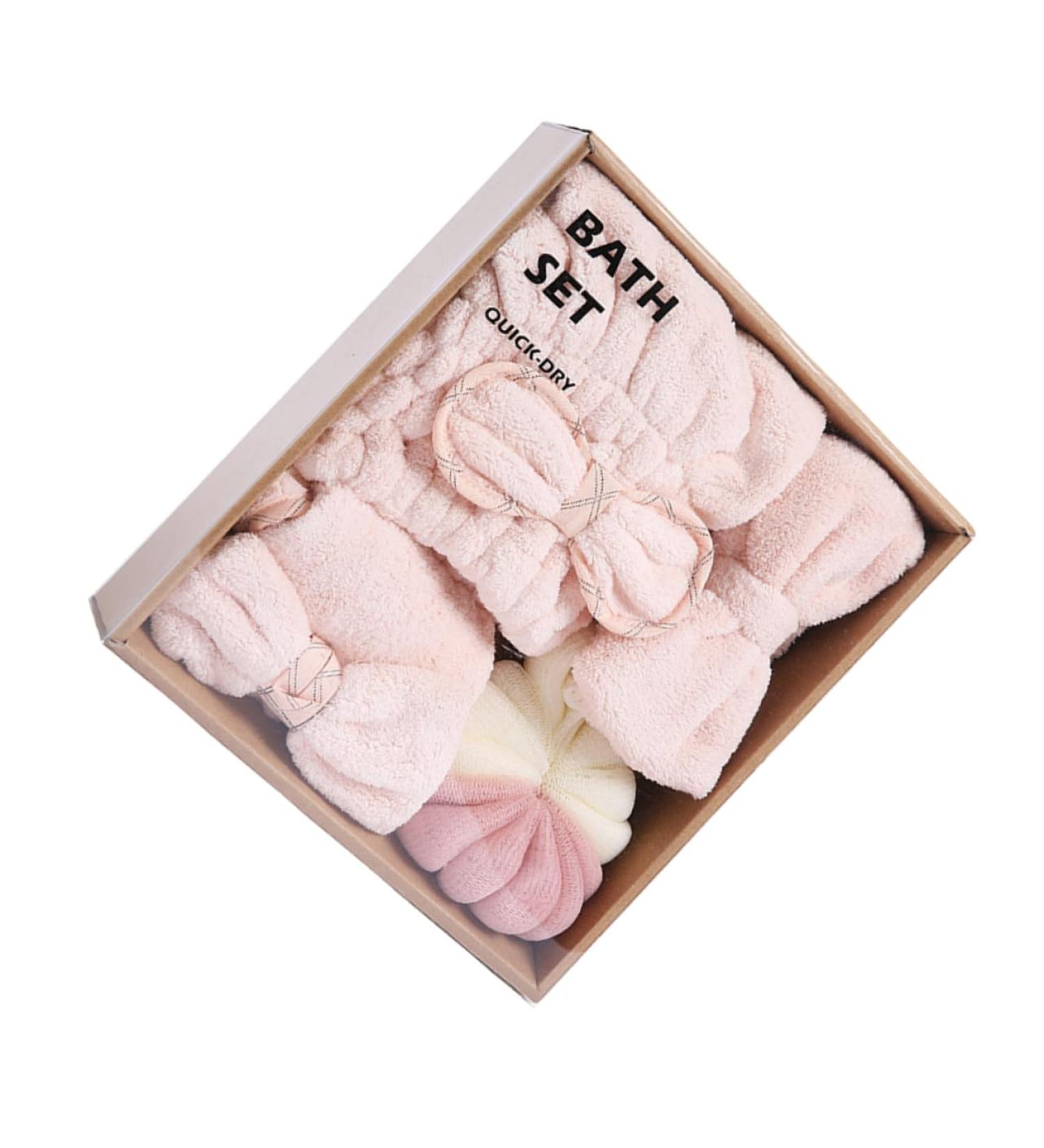 WOONEKY 1 Set Dry Hair Towel Set Body Powder Puff Bathroom Supplies Bath Sponge Bath Ball Twisted Yarn Pink - Buy Online on GoSupps.com