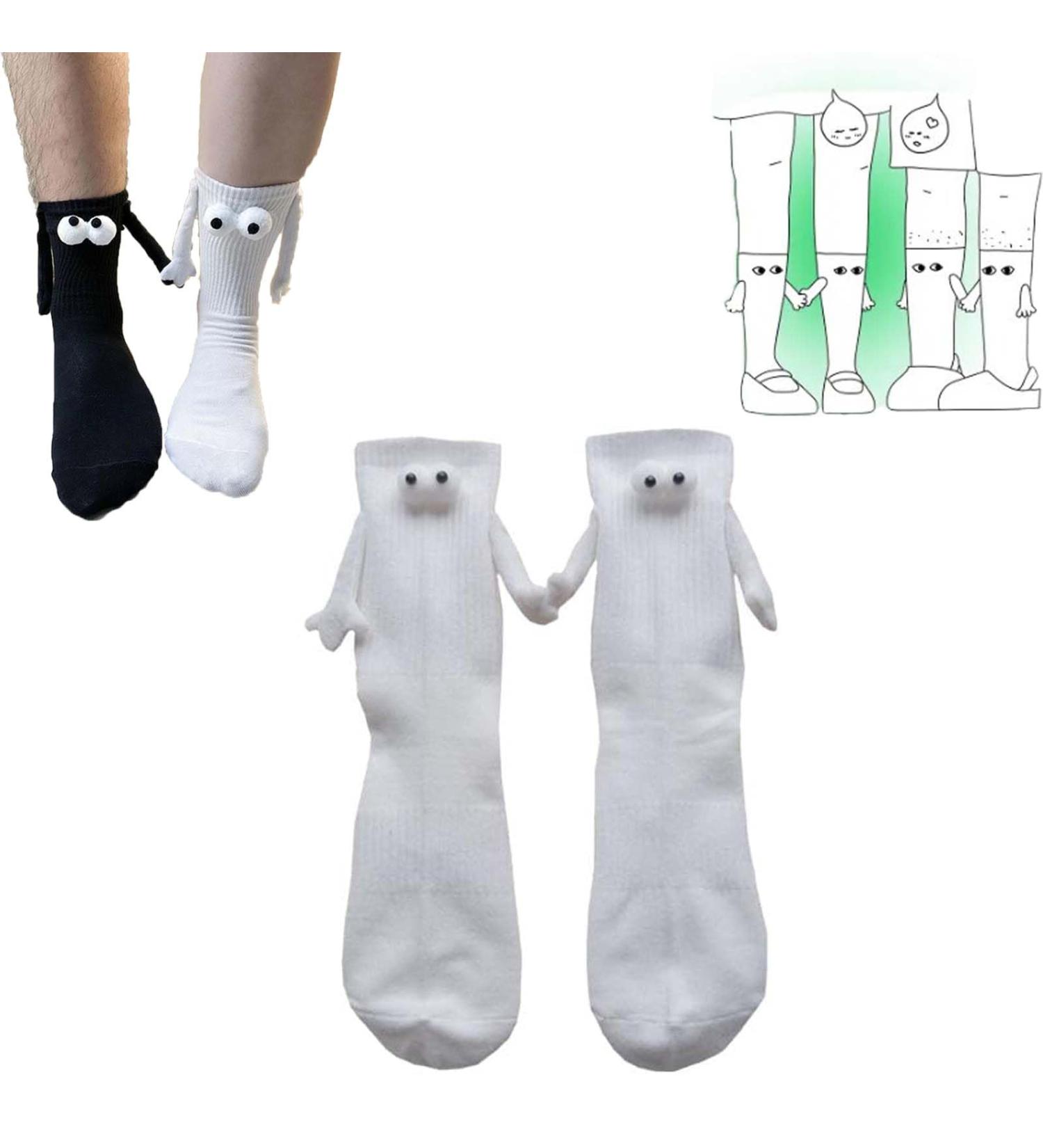 Couple Holding Hands Magnetic Socks - White 1 Pair | Unisex Funny 3D Doll Couple Socks - Buy Online on GoSupps.com