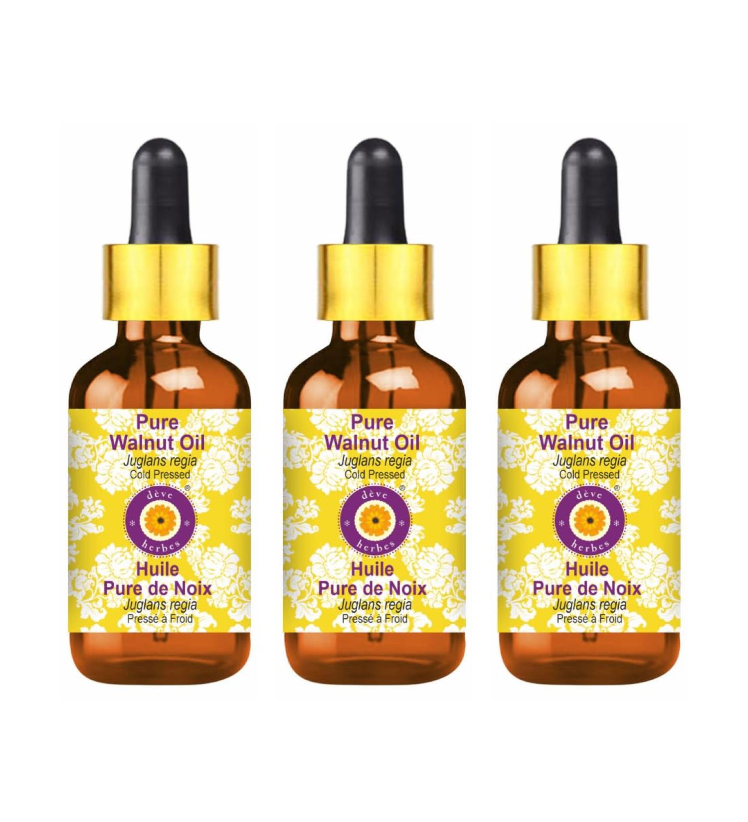 d ve herbes Pure Walnut Oil (Juglans regia) with Glass Dropper Cold Pressed (Pack of Three) 100ml X 3 (10 oz) - Buy Online on GoSupps.com