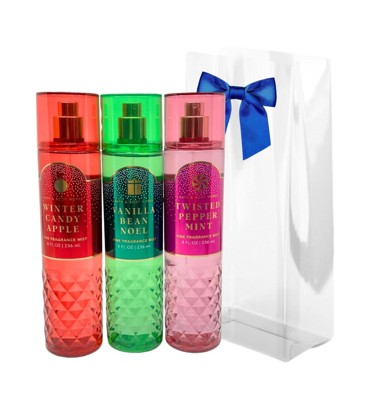 Buy Bath & Body Works Fine Fragrance Mist Gift Set - Winter Candy Apple Vanilla Bean Noel Twisted Peppermint - 8oz Holiday Edition with Blue Bow - International Shipping Available - Buy Online on GoSupps.com