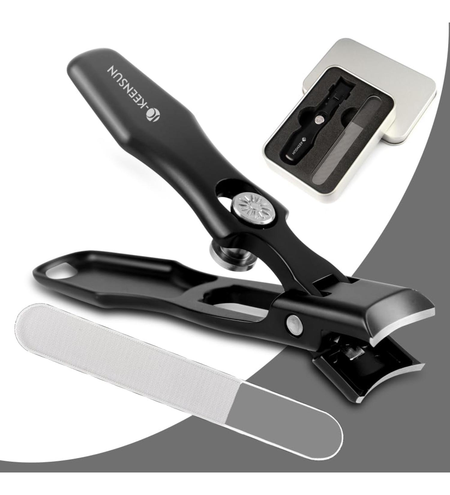 KEENSUN Nail Clippers 16mm Wide Jaw Opening Ultra Sharp Nail Clippers for Cutting Thick Nails Extra Large Toenail & Fingernails Clippers with Safety Lock and Nail File for eniors Men Adult (Black) - Buy Online on GoSupps.com