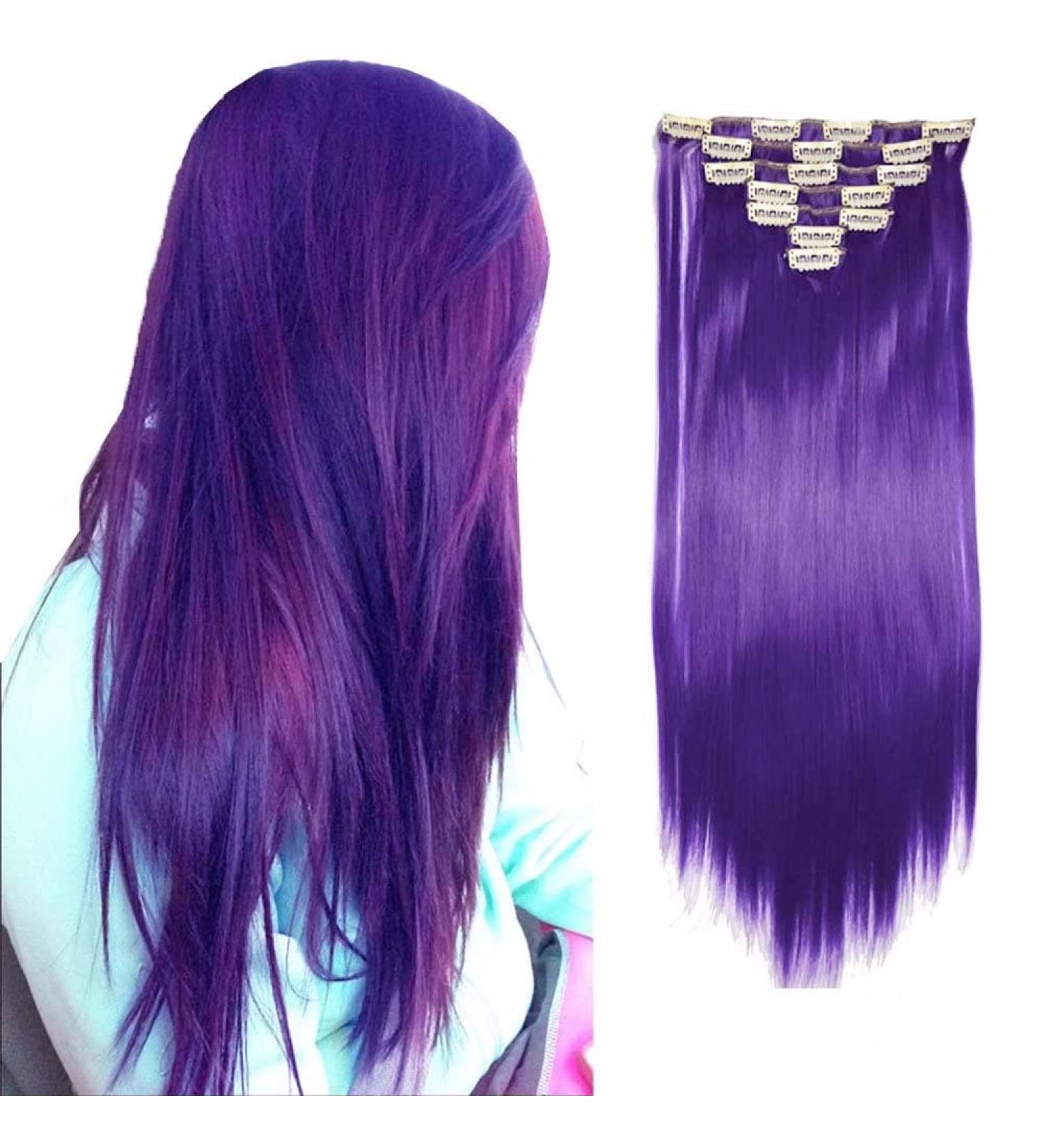 Iluu Dark Purple Clip-In Hair Extensions 22 - 100g Thick Synthetic Hair 7Pcs Heat-Resistant 16 Clips - #2410-DarkLila - Buy Online on GoSupps.com