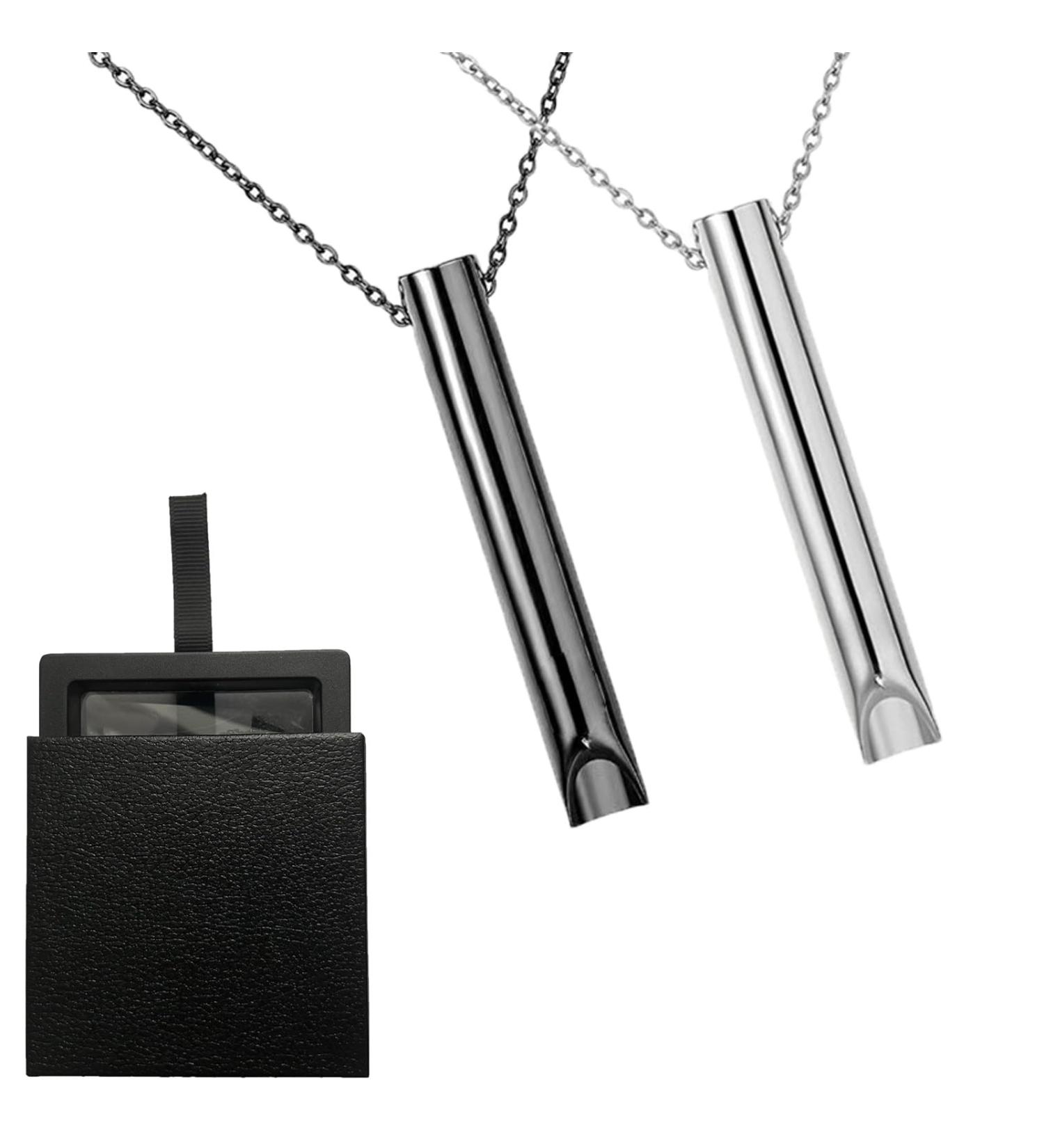 2PCS Anxiety Breathing Necklace - Breathlace for Stress Relief & Meditation | Stop Smoking Aid and Anxiety Gift for Adults | Black&Silver - Buy Online on GoSupps.com