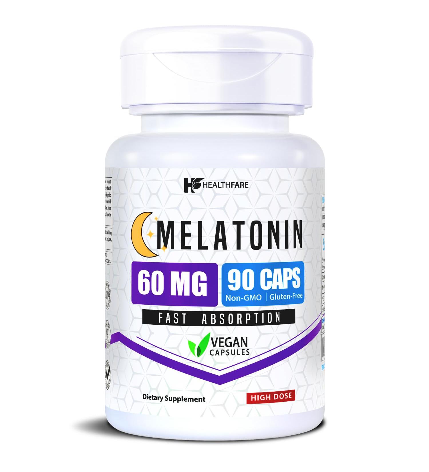 Healthfare Melatonin 60mg | 90 Veg Capsules | High-Strength Formula | Vegetarian Non-GMO Gluten-Free | Made in The USA 1 - Buy Online on GoSupps.com