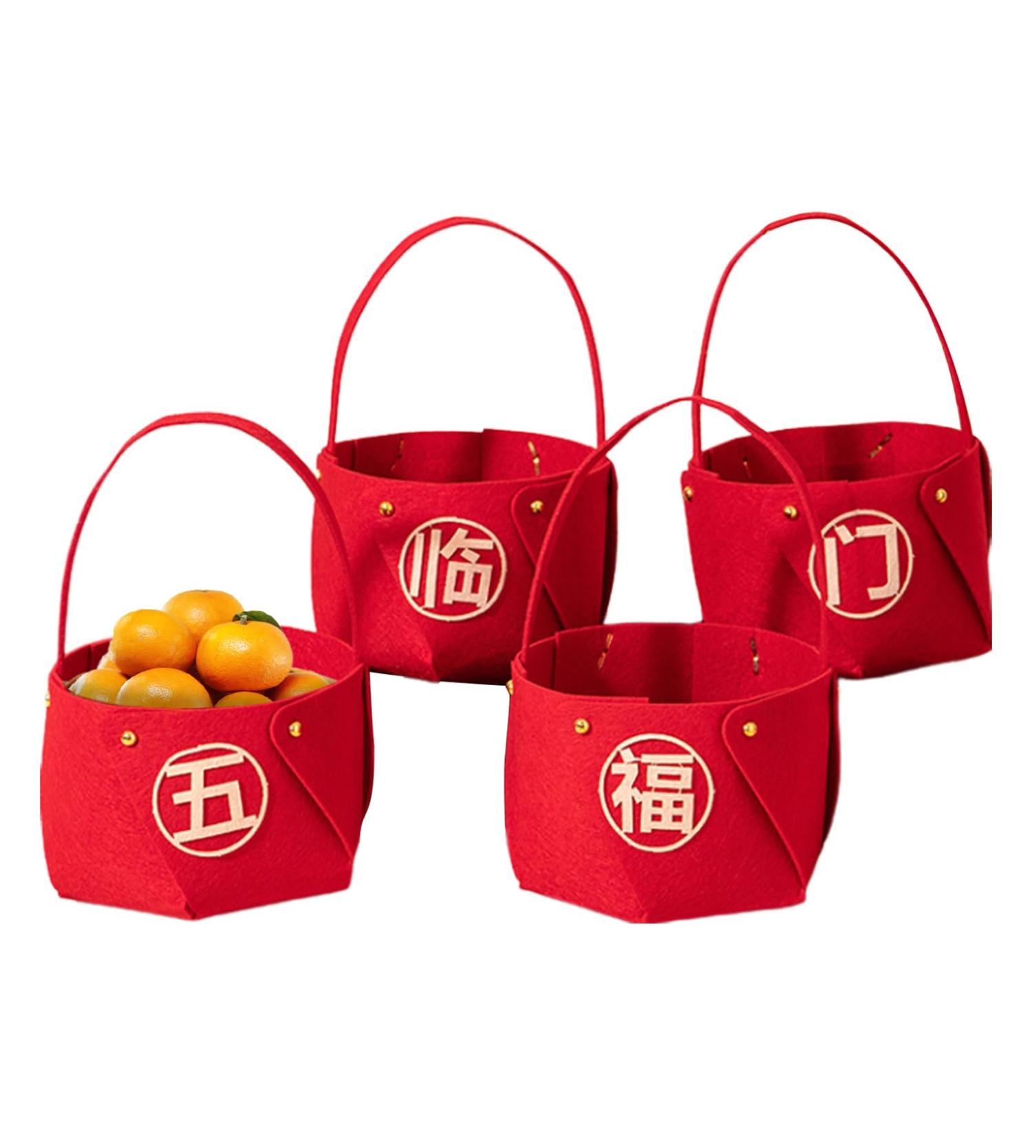 New Year Candy Basket Festive Countertop Fruit Basket Non-Woven Fabric Candy Basket Candy Tray for Home Kitchen New Year Five Blessings - Buy Online on GoSupps.com