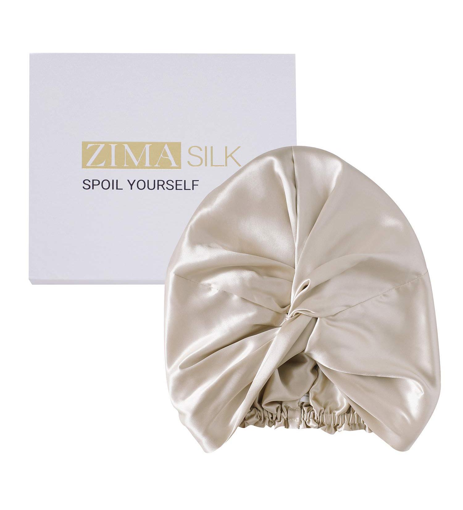 ZIMASILK 22 Momme 100% Mulberry Silk Sleep Cap for Women - Beige Silk Hair Wrap Bonnet - Buy Online on GoSupps.com