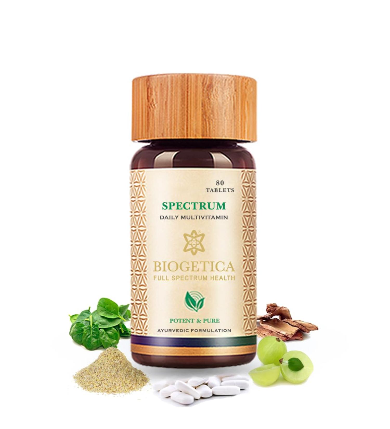 Biogetica Spectrum Ayurvedic Immune Booster- Emblica officinalis, Shilajit, Nutritional Support for Men, Women (Natural Advance Multivitamin) - 80 Tablets - Buy Online on GoSupps.com