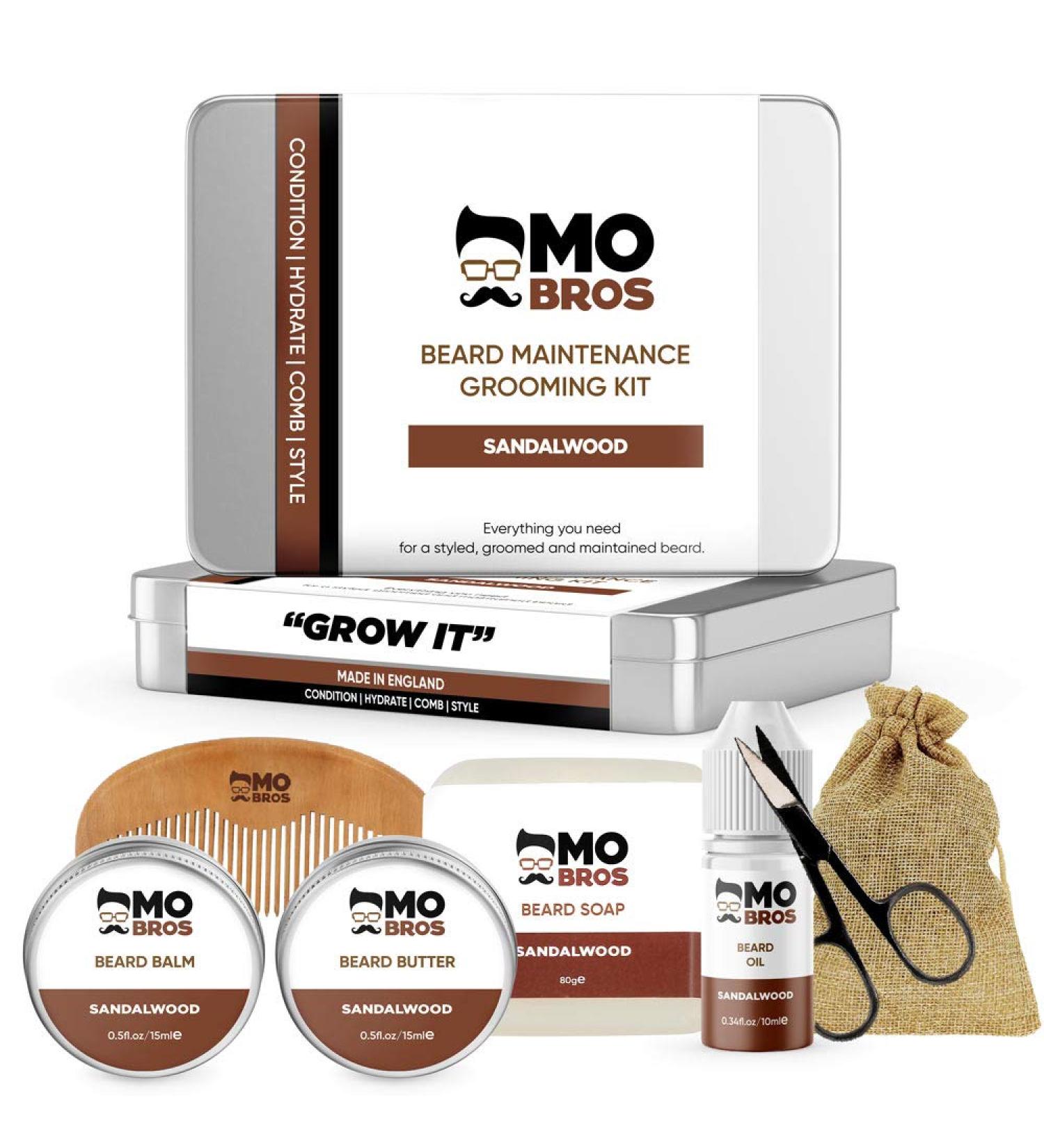 Beard Maintenance XL Grooming Kit - Wash, Condition, Hydrate, & Style Your Facial Hair with Sandalwood - Complete Beard Care Set - Buy Online on GoSupps.com