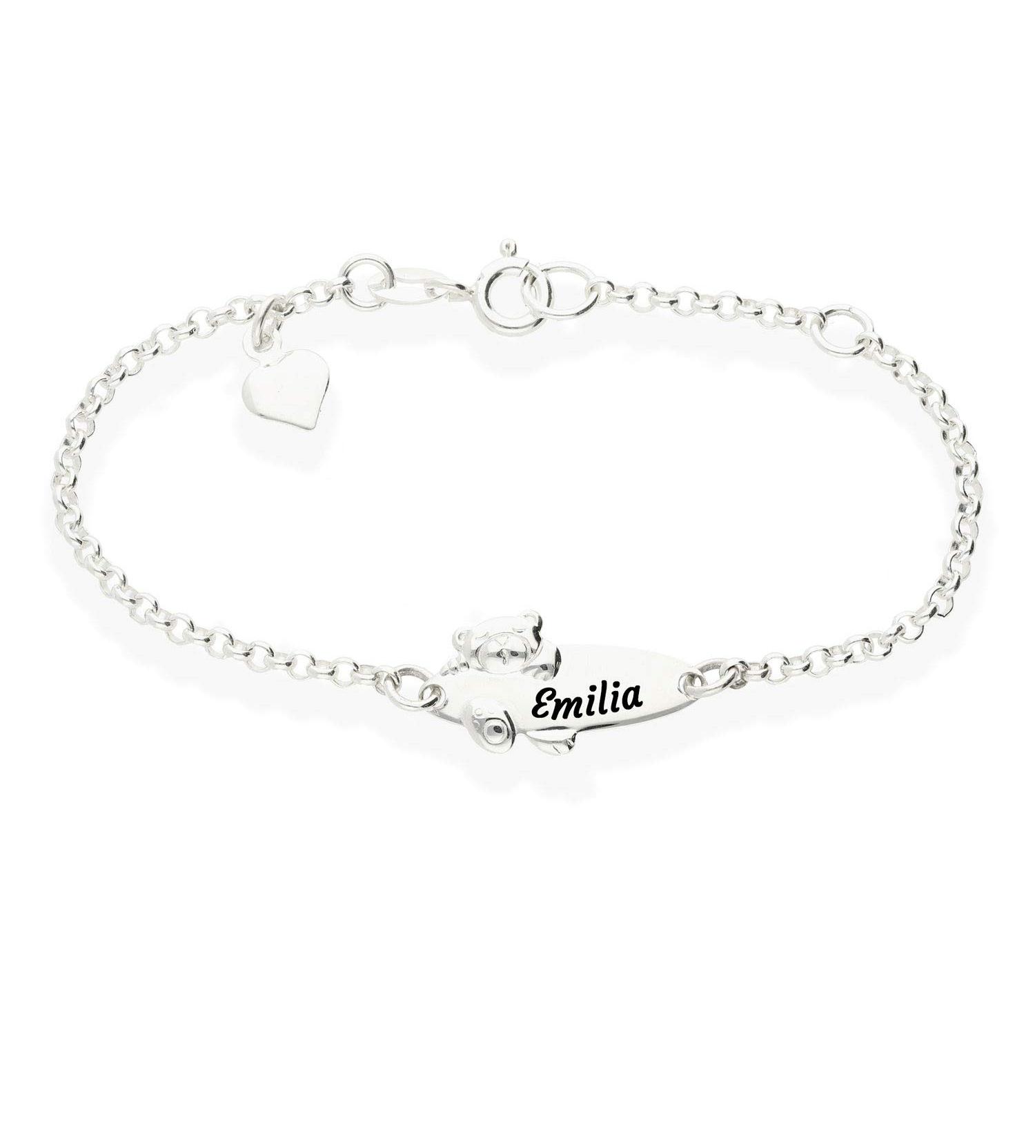 Baby Teddy Children's Bracelet - Engraved 925 Silver 14cm & 16cm - Perfect Gift for Birth & Baptism - Personalized Lucky Charm for Girls - Buy Online on GoSupps.com