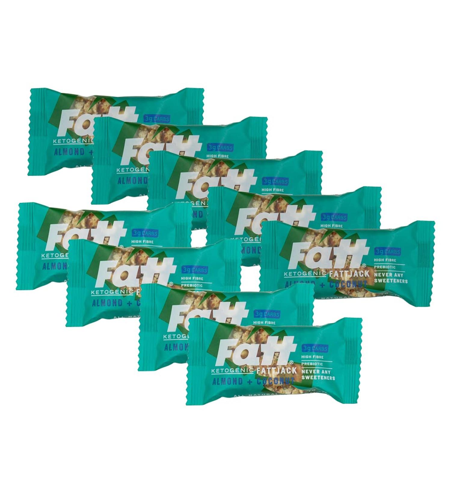 Almond & Coconut FattJacks - 9 x 40g Keto Bars | 100% Natural, Low Carb & Keto-Friendly Breakfast Bars with Prebiotic Fiber | FattBar - Buy Online on GoSupps.com