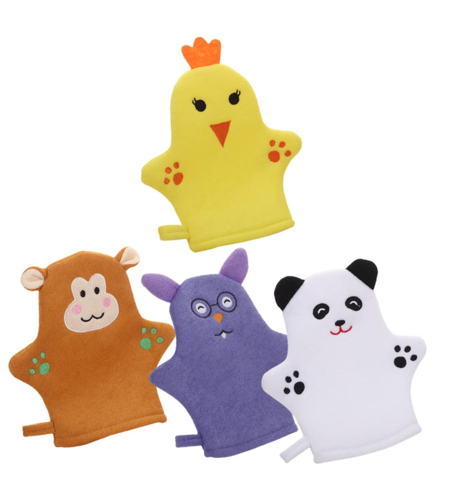 NOLITOY 4pcs Animal Shaped Exfoliating Bath Loofahs & Wash Mitts - Soft Polyester Shower Sponges for Kids - Gentle Body Massage & Cleansing - Buy Online on GoSupps.com