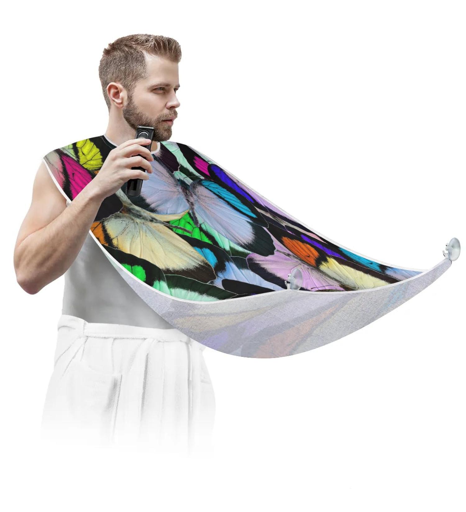Retro Butterflies Beard Bib Apron for Men | Non-Stick Waterproof Grooming Cape with Suction Cups | Ideal Hair Catcher & Shaving Gift - Buy Online on GoSupps.com