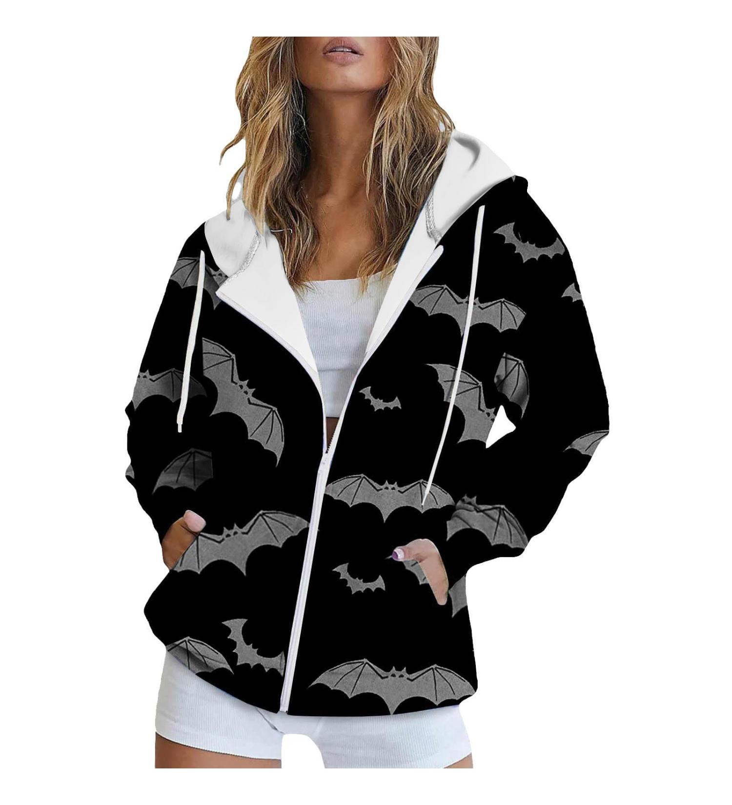 Halloween Costumes Printed Hooded Pull Out Zipper Pocket Jacket Oversized Single Breasted Coat Medium Black - Buy Online on GoSupps.com