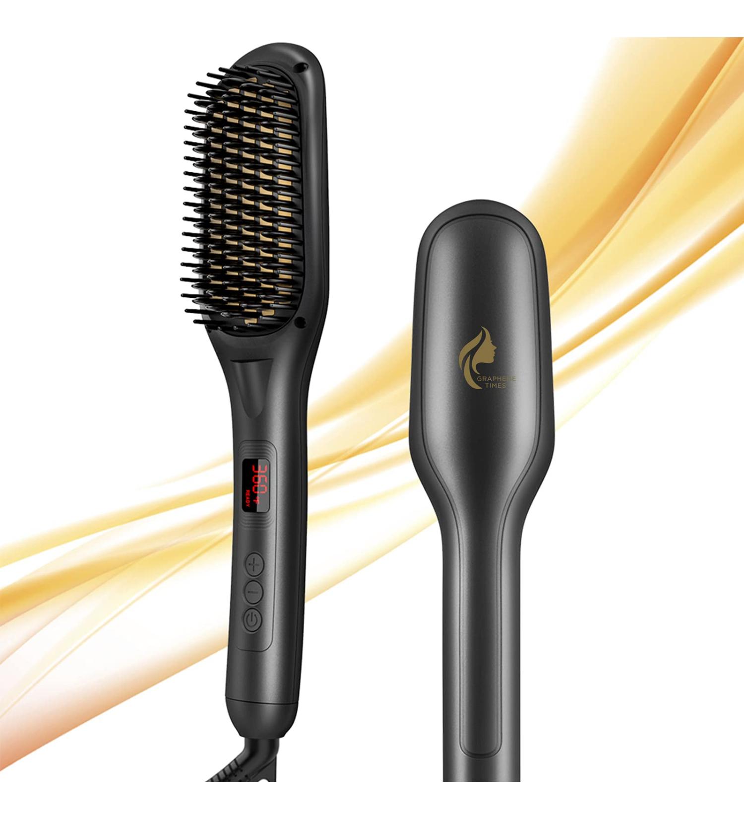Ionic Hair Straightener Brush Ceramic Anti-Scald Hot Brush with LED Indicator | Professional Hair Salon Results at Home | Silvery Black - Buy Online on GoSupps.com