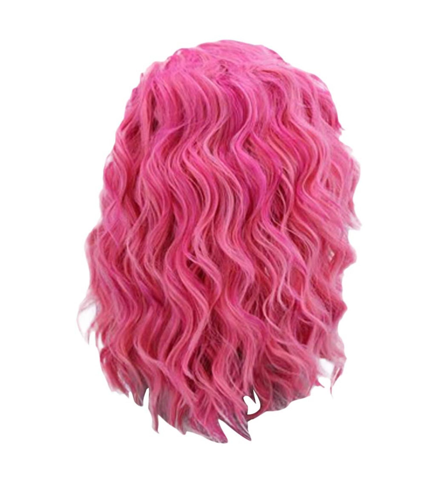 Shop Womens Long Pink Curly Wig - 70s 80s 50s Retro Cosplay | Brazilian Synthetic Hair - Buy Online on GoSupps.com