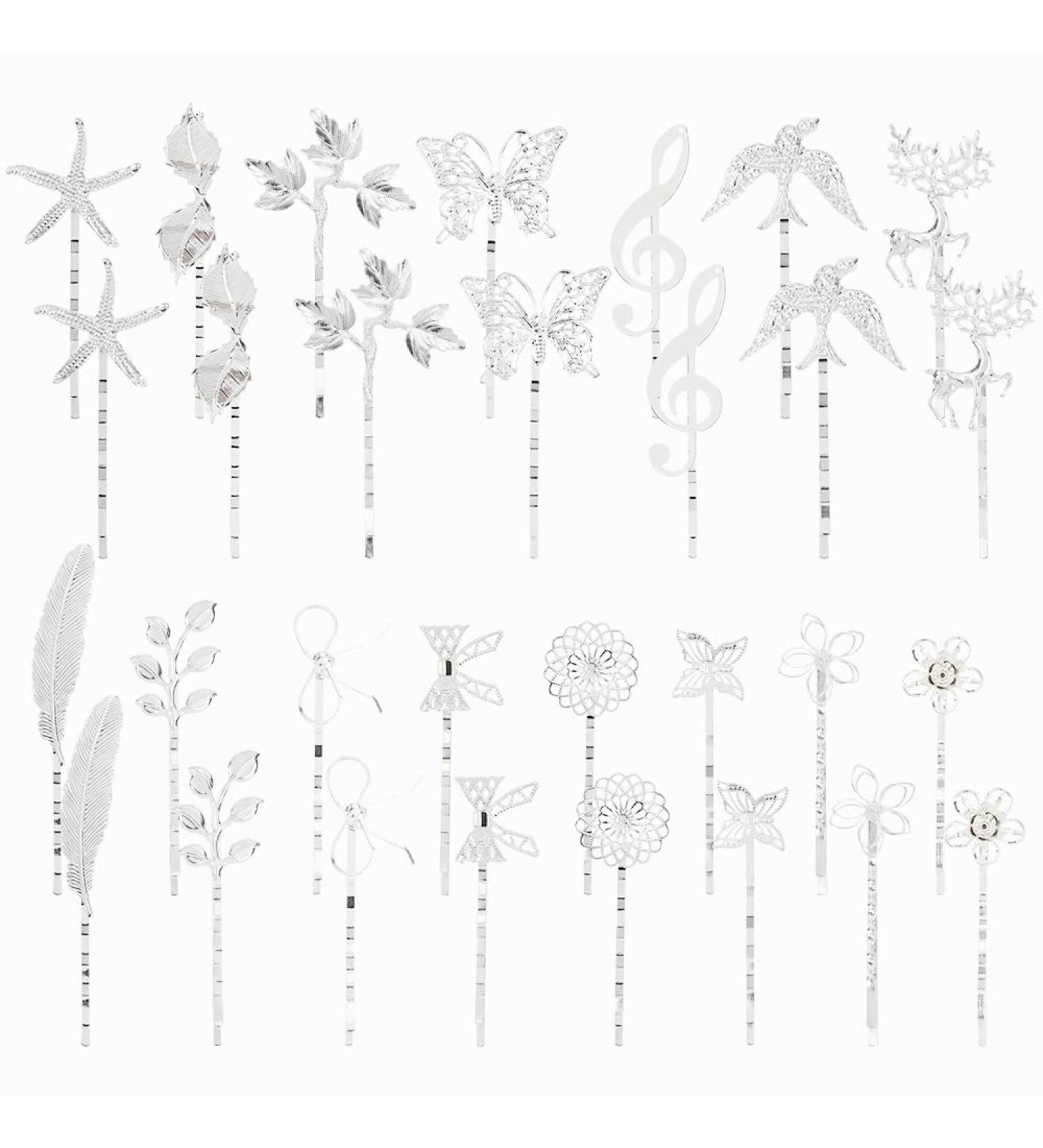 30 Pack Silver Vintage Butterfly Hair Pins - Retro Leaf Flower Metal Clips for Women and Girls - Buy Online on GoSupps.com