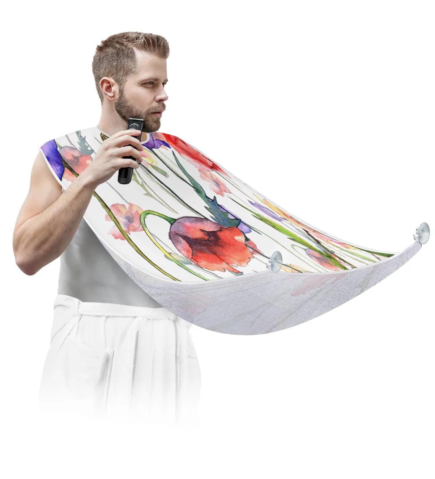 Buy Poppy Flower Beard Bib Apron - Non-Stick Waterproof Hair Catcher for Men | Perfect Grooming Gift with Suction Cups - Buy Online on GoSupps.com