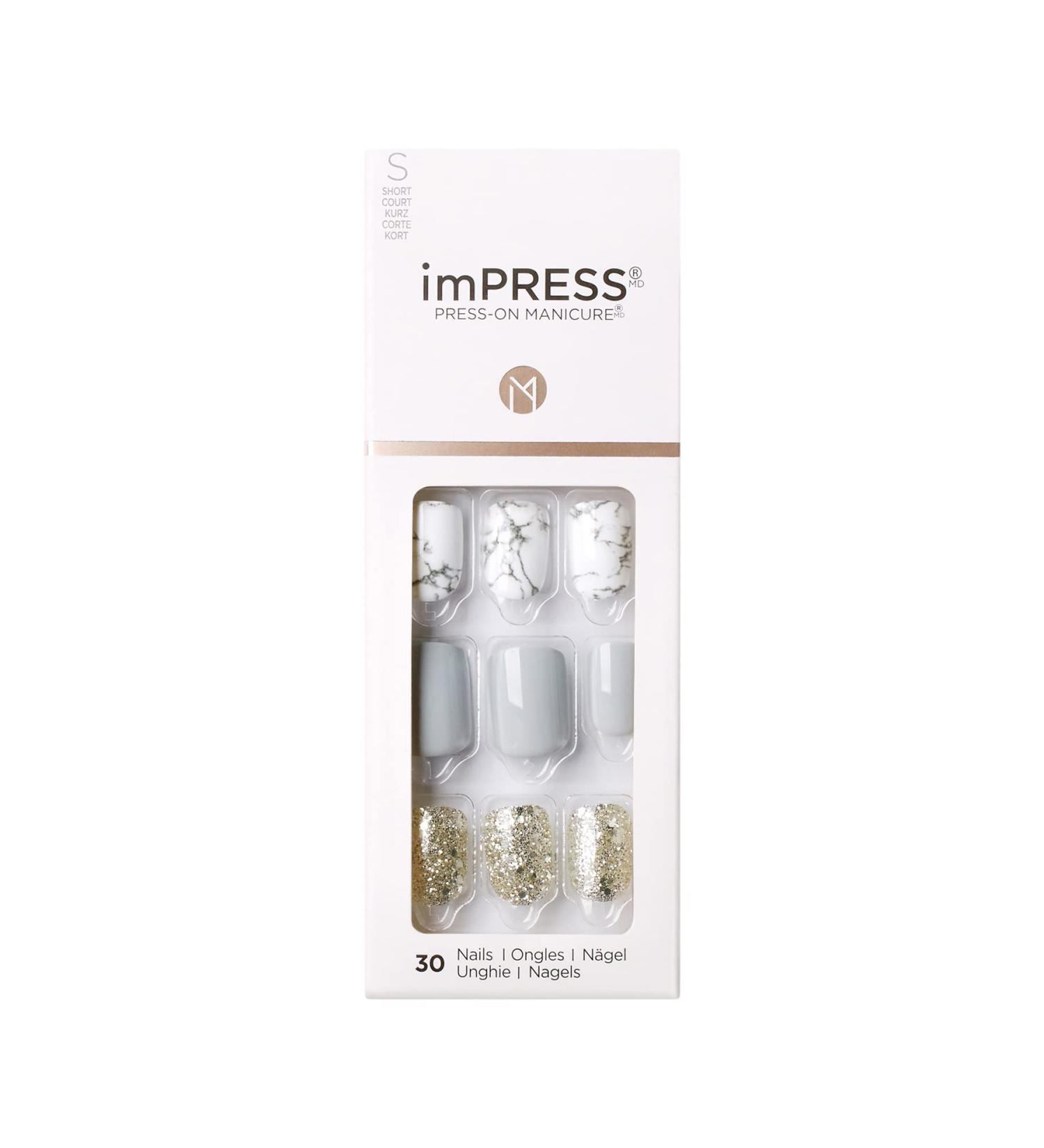 KISS imPRESS Press-On Manicure Nail Kit - Short Press-On Nails Knockout with PureFit Technology - Includes Prep Pad, Mini Nail File, Cuticle Stick, and 30 Fake Nails - Buy Online on GoSupps.com