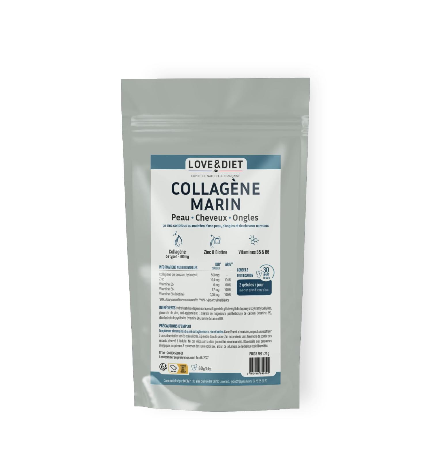 Love & Diet Marine Collagen + Zinc B5 B6 B8 Skin Nails Hair 60 Capsules - Buy Online on GoSupps.com