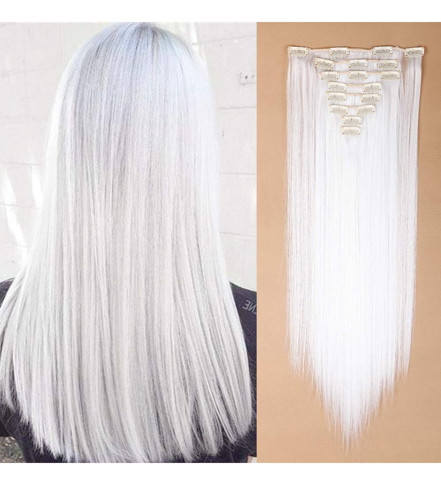SILK-CO 23 8PCS Clip in Hair Extensions White - 100% Synthetic Long Straight Hair Piece - 23 Inch #White - Buy Online on GoSupps.com