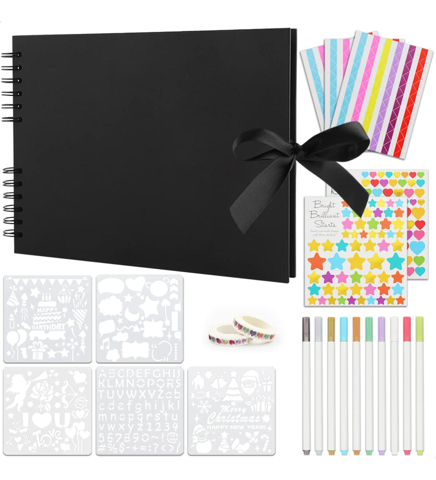 11x8 inch Scrapbook Photo Album, Hardcover Memory Book with 80 Black Craft Paper Pages - DIY Handmade Scrapbooking Kit for Wedding, Anniversary, Graduation, Traveling, Baby Shower - Black - Buy Online on GoSupps.com