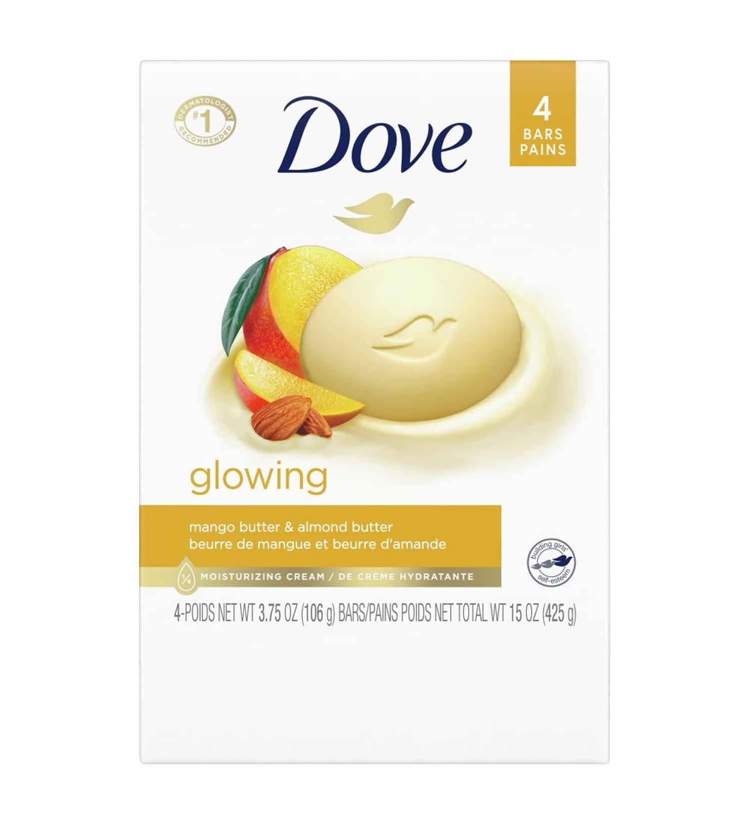 Dove Beauty Bar Gentle Skin Cleanser Moisturizing for Gentle Soft Skin Care Glowing Mango Butter and Almond Butter More Moisturizing Than Bar Soap 106 g 4 count - Buy Online on GoSupps.com