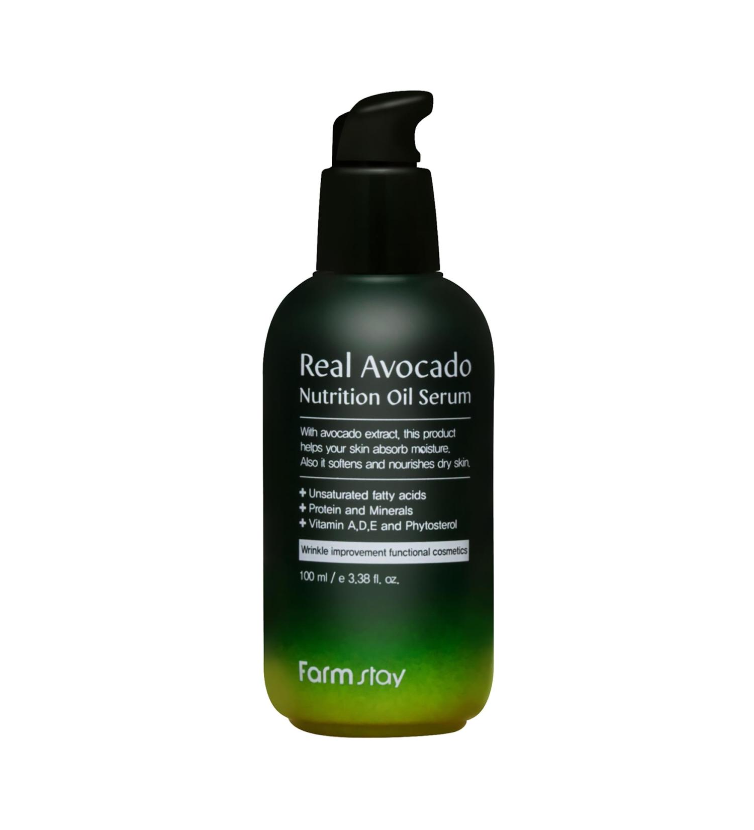 FARMSTAY Real Avocado Nutrition Oil Serum - Hydrating Brightening Serum for Fine Lines and Wrinkles - Avocado Extract - Locks In Moisture - 3.38 oz - Buy Online on GoSupps.com