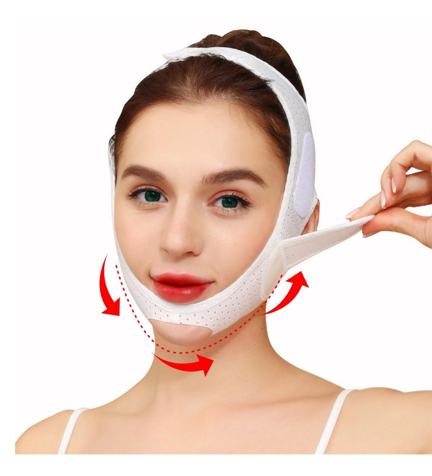 FUIPVGI Double Chin Reducer Face Strap V Line Lifting Mask Face Contouring Sleeping Mask Chin Strap V Shaped Mask Chin UP Face Lifting Belt for Women and Men Tightening Skin (White) (White) - Buy Online on GoSupps.com