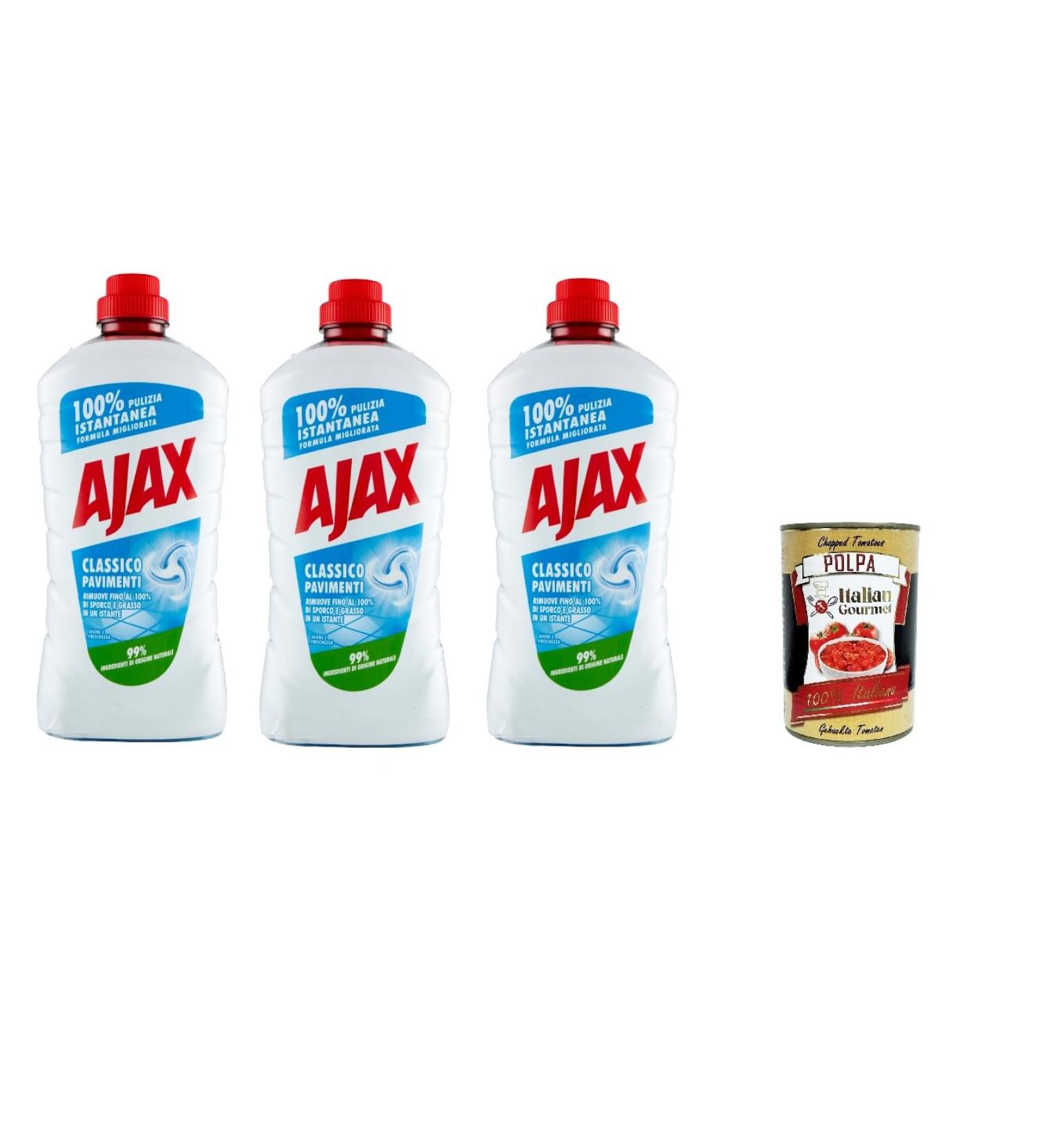 3 x Ajax Detersivo Pavimenti Classic Floor Cleaner Hygiene and Freshness 950 ml + Italian Gourmet Polpa 400 g - Buy Online on GoSupps.com