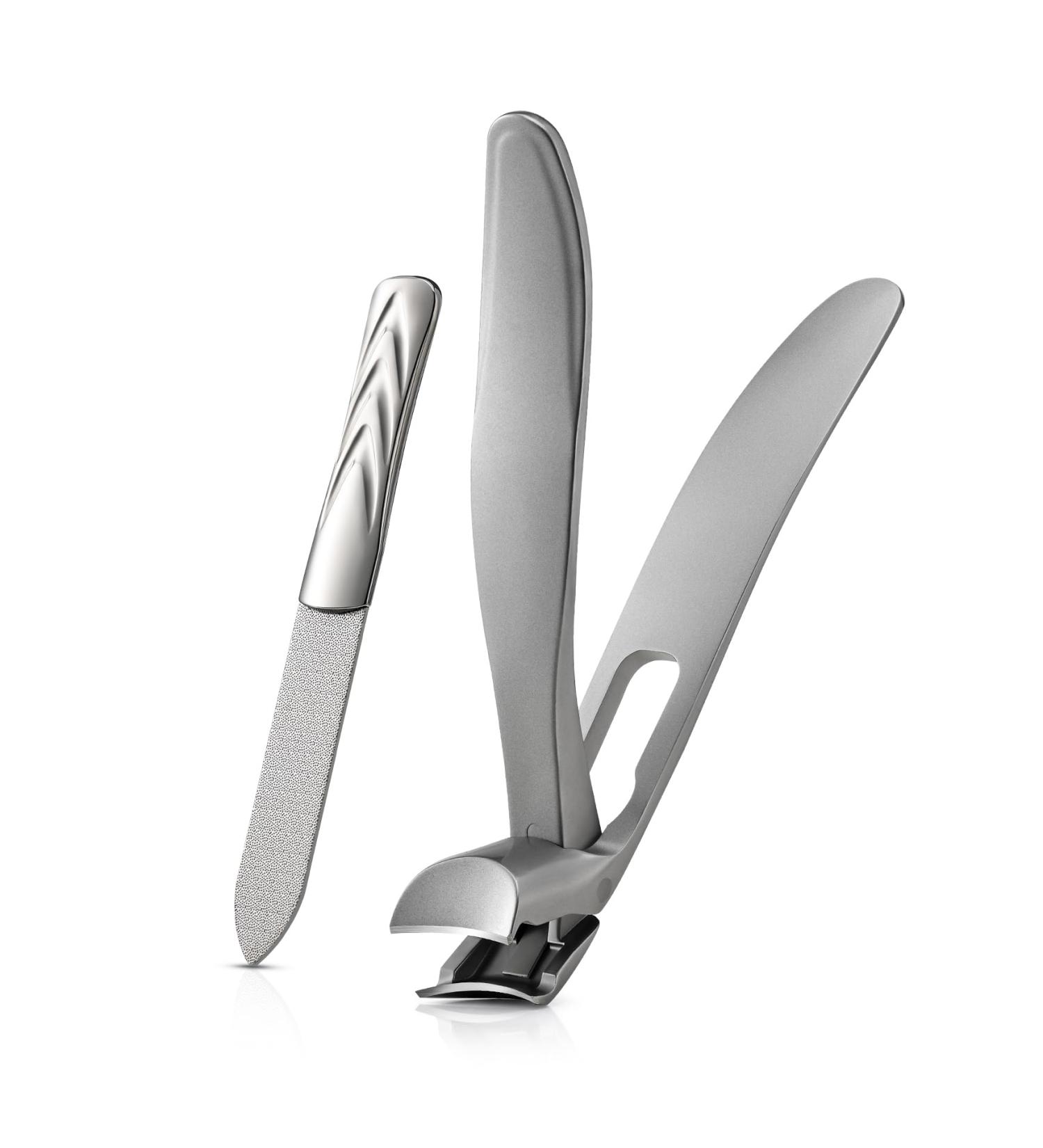 BEZOX Ergonomic Angled Head Toenail Clipper for Senior Thick Nails - Large Nail Clippers with Metal File for Men and Women (Large-Silver) - Buy Online on GoSupps.com
