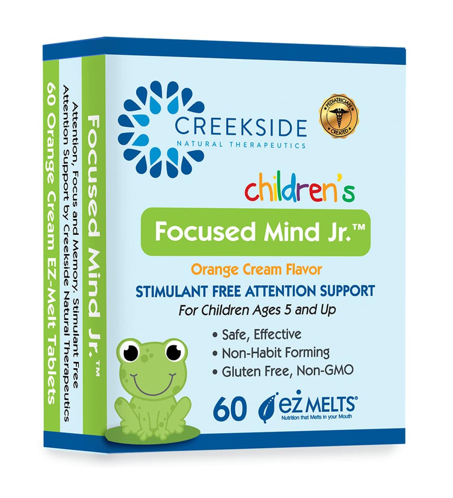 Creekside Naturals Focused Mind Jr. - Pediatrician Formulated, Vegan Focus and Memory Support for Children - Stimulant-Free Orange Cream EZ Melt Tablets - Buy Online on GoSupps.com