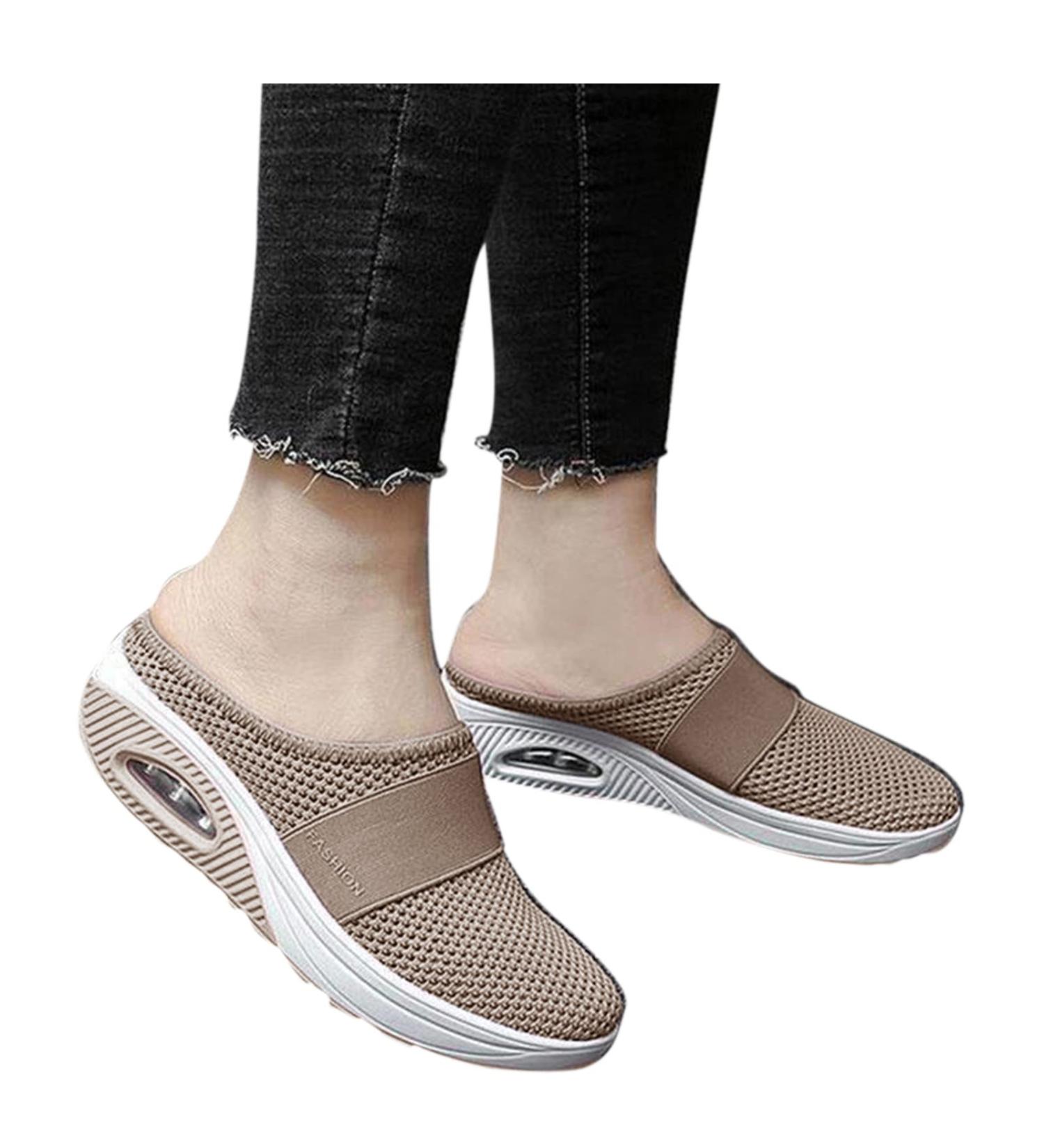 PGoJuni Women's Black Diabetic Air-Cushion Slip-On Sneakers - Orthopedic Walking Shoes 9 A1 (Khaki) - Buy Online on GoSupps.com