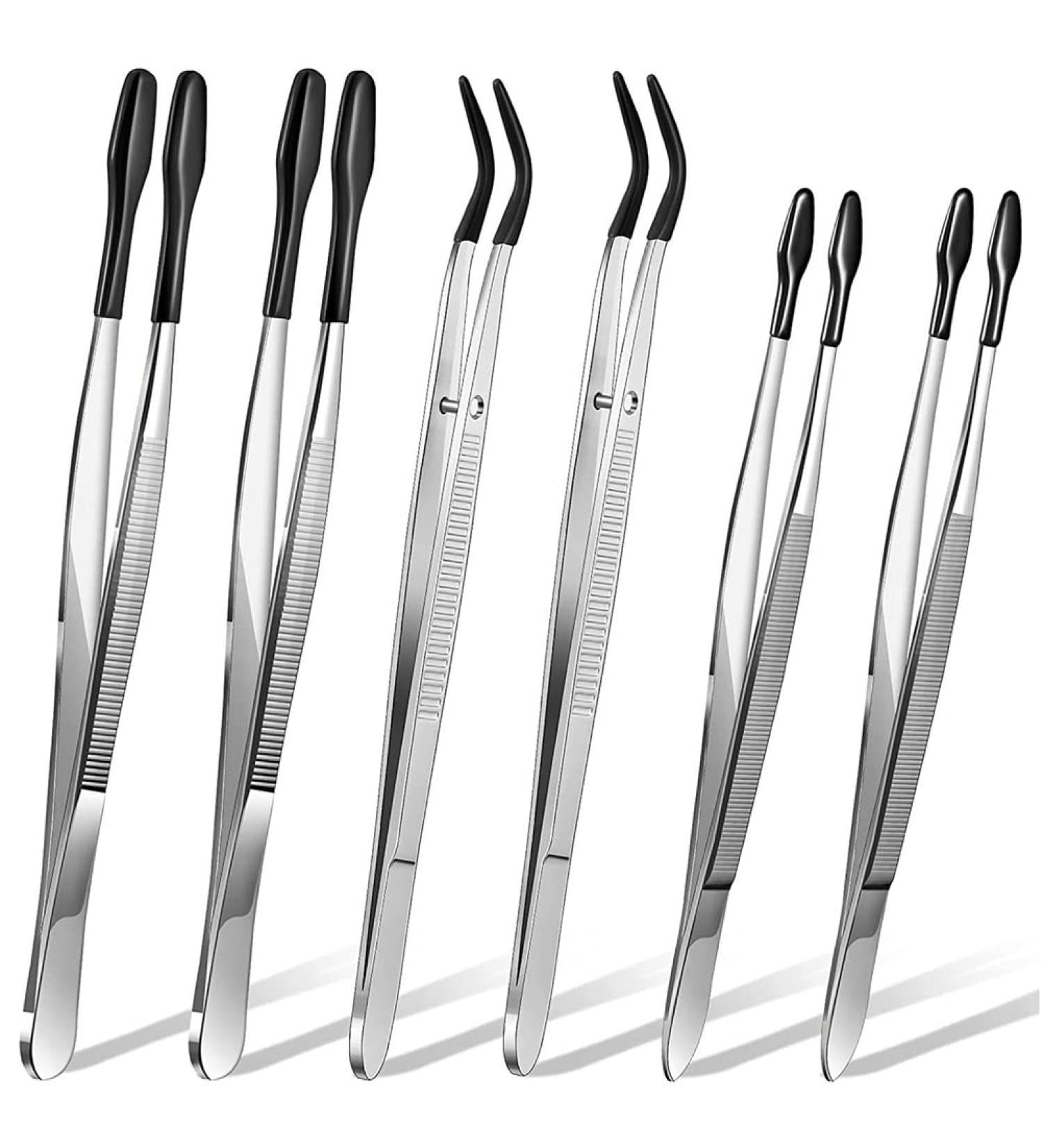 Doumneou 6-Piece Rubber PVC Tweezers Set with Stainless Steel Tips | Ideal for Crafting Hobby & Industrial Use (Black) - International Shipping Available - Buy Online on GoSupps.com