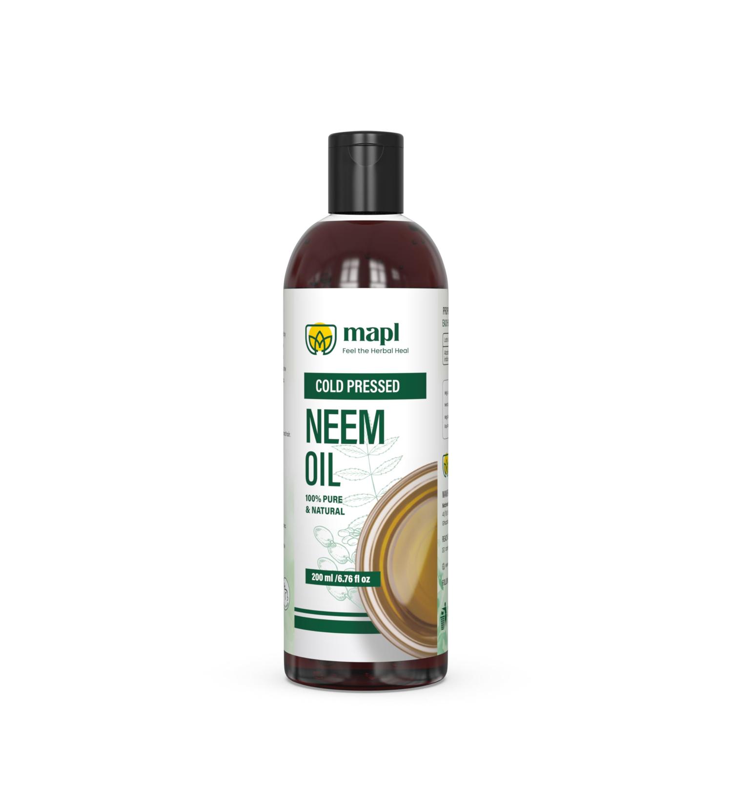 MAPL Neem Oil - Organic Hair Care Oil for Dry Damaged Hair | Strengthens & Nourishes | Cold Pressed | 6.7 fl oz | Men & Women - Buy Online on GoSupps.com