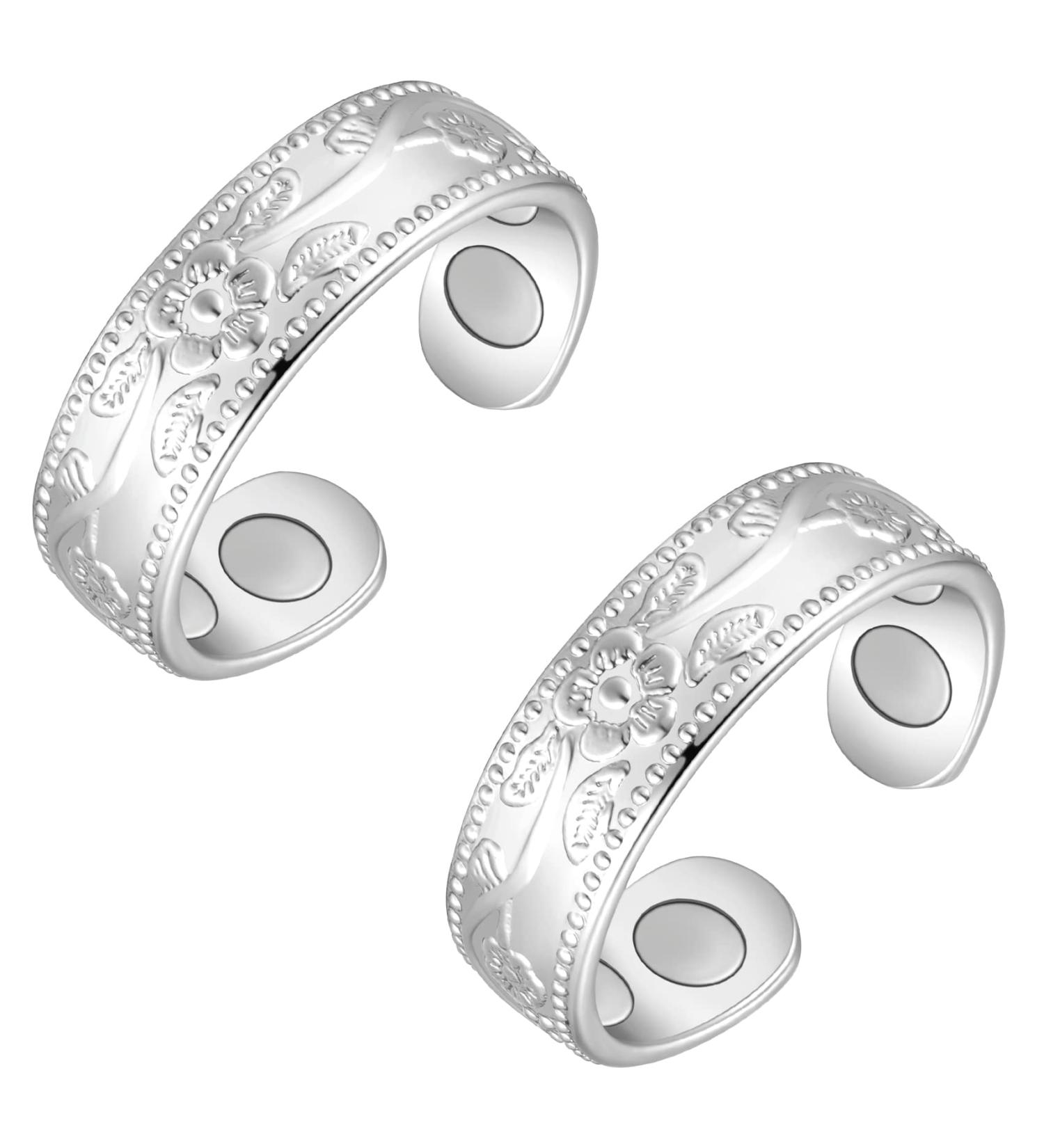 Jecanori Copper Magnetic Rings 2Pcs - Retro Style Solid Copper, 4X Magnets, Adjustable Size - Includes Jewelry Box - 2 Plum Silver - Buy Online on GoSupps.com