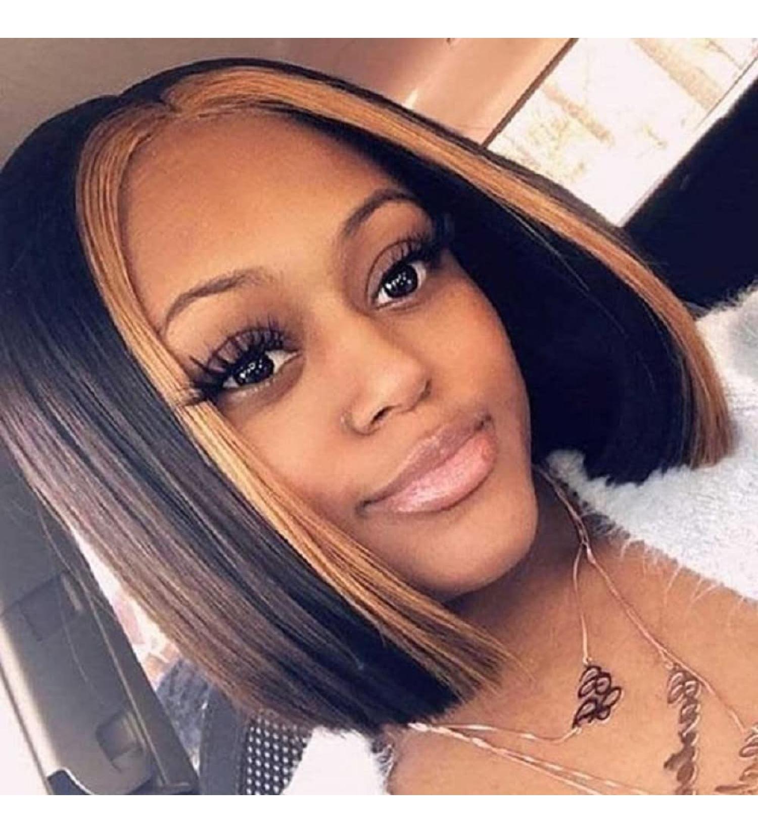 Shop 9-Inch Black Bob Lace Front Wig - Highlight Blonde Straight Wig for Women | Transparent Tip Hairline | International Shipping - Buy Online on GoSupps.com