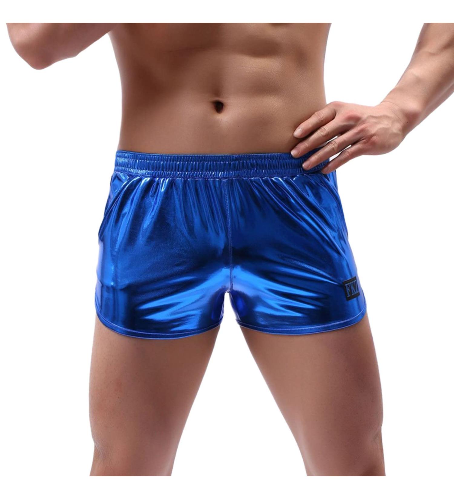 Duohropke Men's Shine Metallic Shorts | Hot Pants Leather Optics | Glitter Beach & Gym Shorts | M Blue - Buy Online on GoSupps.com