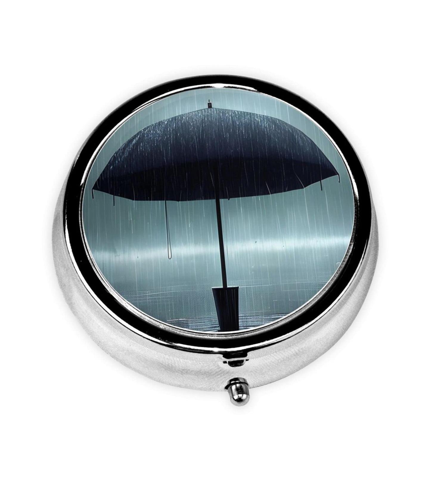 Black Umbrella Round Pill Box - 3 Compartment Travel Organizer for Pills - Portable Travel Solution - Buy Online on GoSupps.com