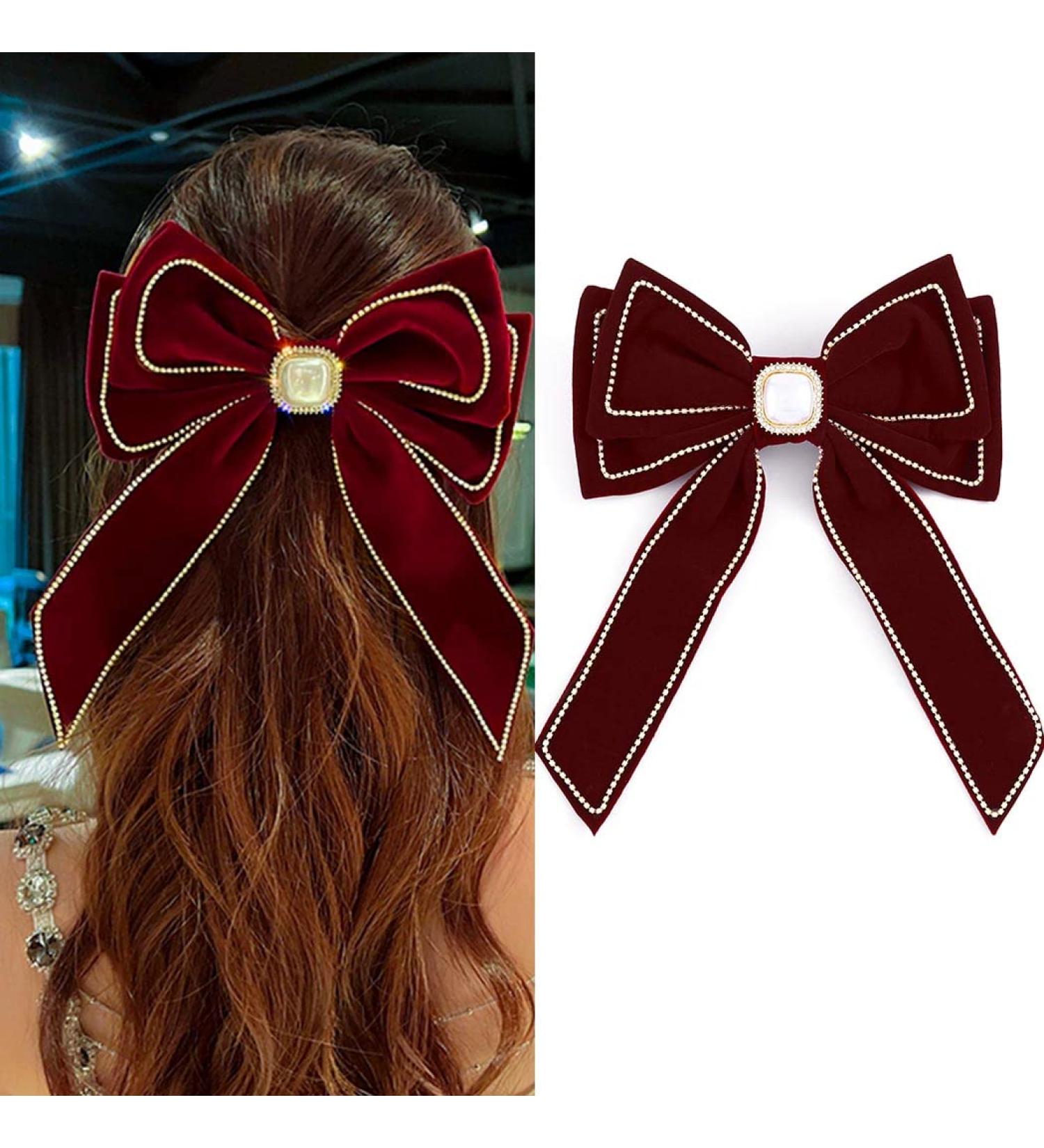 Bohend Large Red Hair Bow with Rhinestones - Velvet Party Hair Accessories for Women & Girls - Buy Online on GoSupps.com