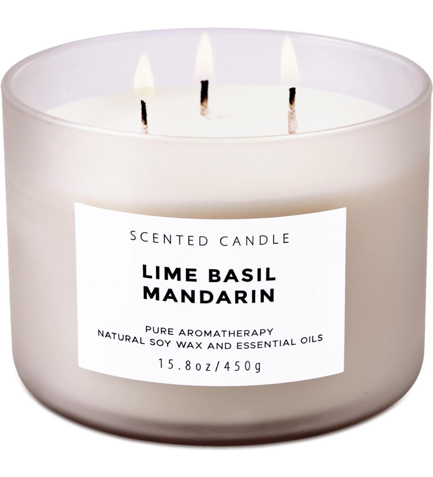 Lime Basil Mandarin 3 Wick Scented Candle | Large Aromatherapy Soy Candle for Home | Unisex Fresh Fragrance | Clean Burning 15.8 oz Candle - Buy Online on GoSupps.com