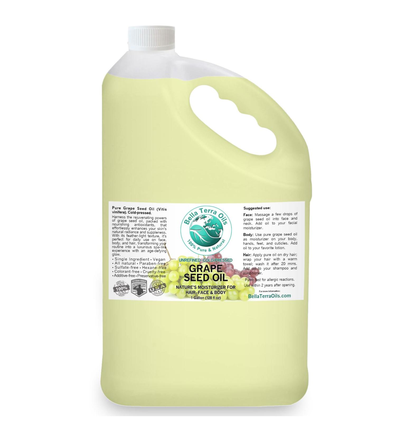 Bella Terra Oils Pure Grape Seed Oil - Antioxidant-Rich Lightweight 1 Gallon for Radiant Skin & Frizz-Free Hair (Pack of 10 - 12.8 Fl Oz) - International Shipping Available - Buy Online on GoSupps.com