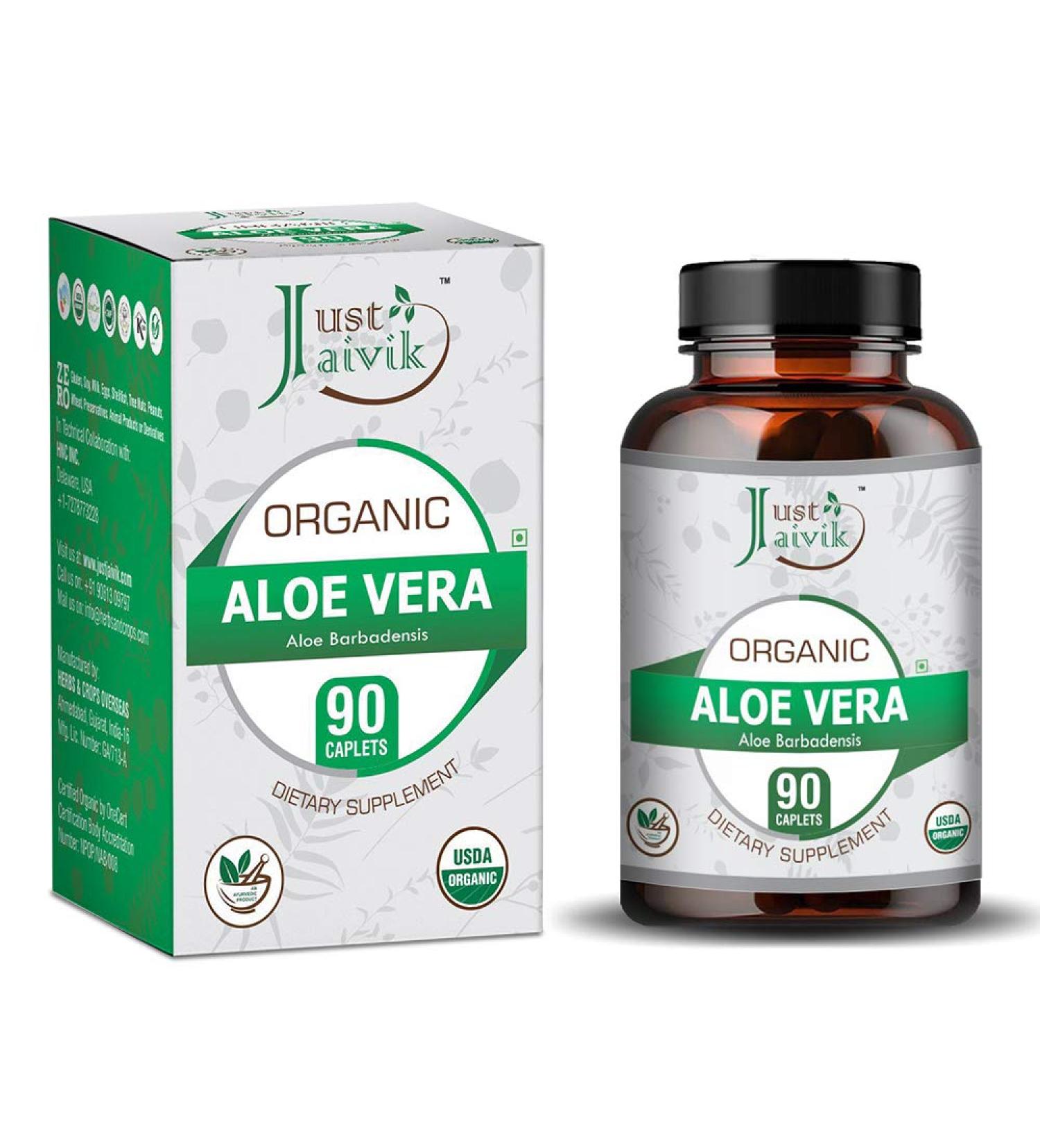 Just Jaivik Organic Aloe Vera Tablets - A Dietary Supplement - 750 mg (Pack 90 Organic Tablets) | for All Wellness and Rejuvenation