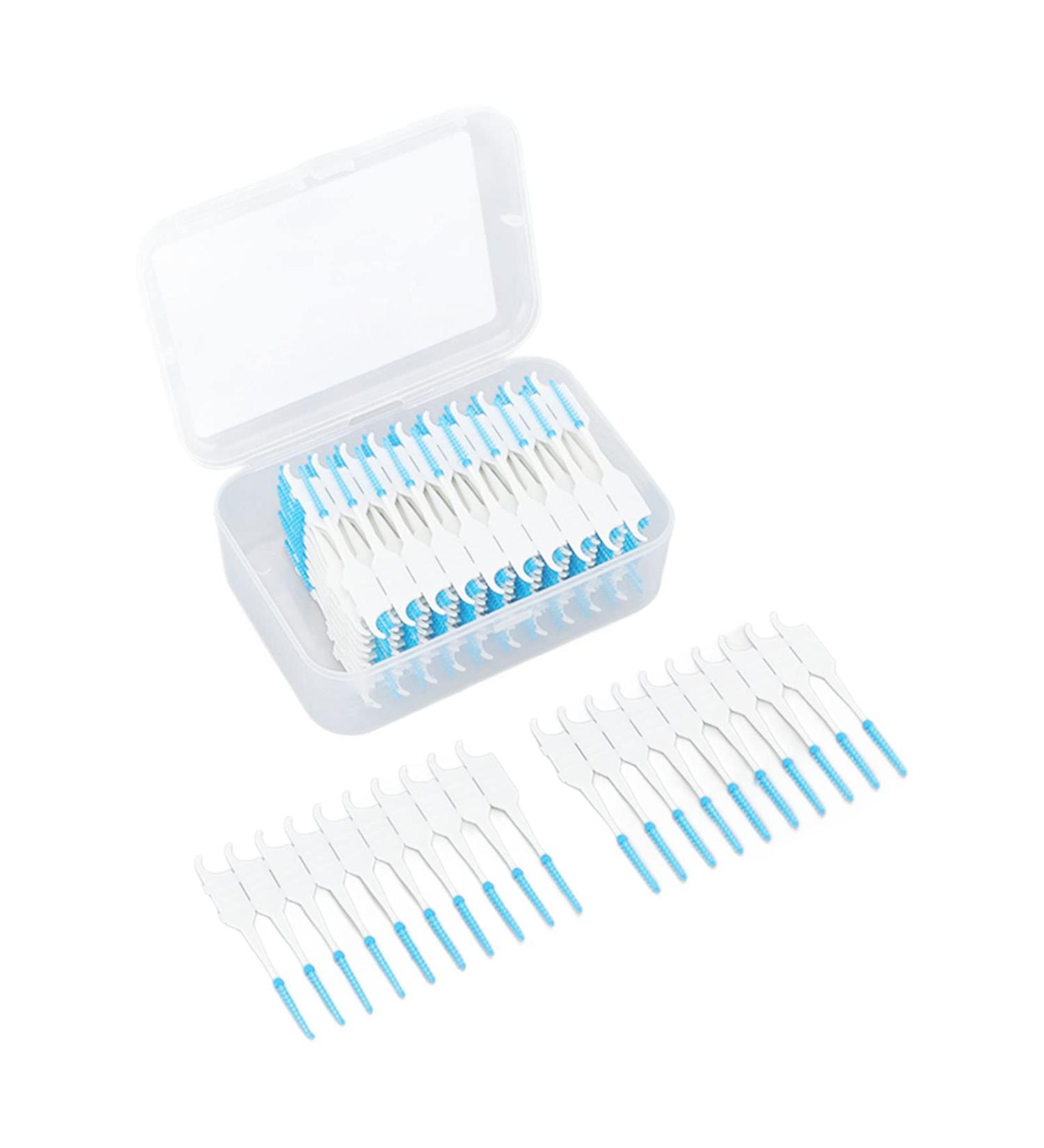 200 Soft Interdental Brushes with Floss & Case | Portable Oral Care Tool | Blue Silicone Head - Perfect for Fresh Breath & Dental Hygiene - Buy Online on GoSupps.com