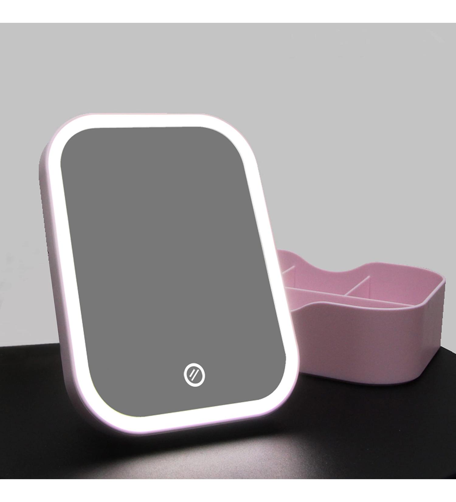 VIHELI LED Makeup Mirror with Organizer - Lighted Vanity Mirror & Cosmetic Case - Portable Travel USB Rechargeable Mirror - Touch Screen Dimming (Pink) - Buy Online on GoSupps.com